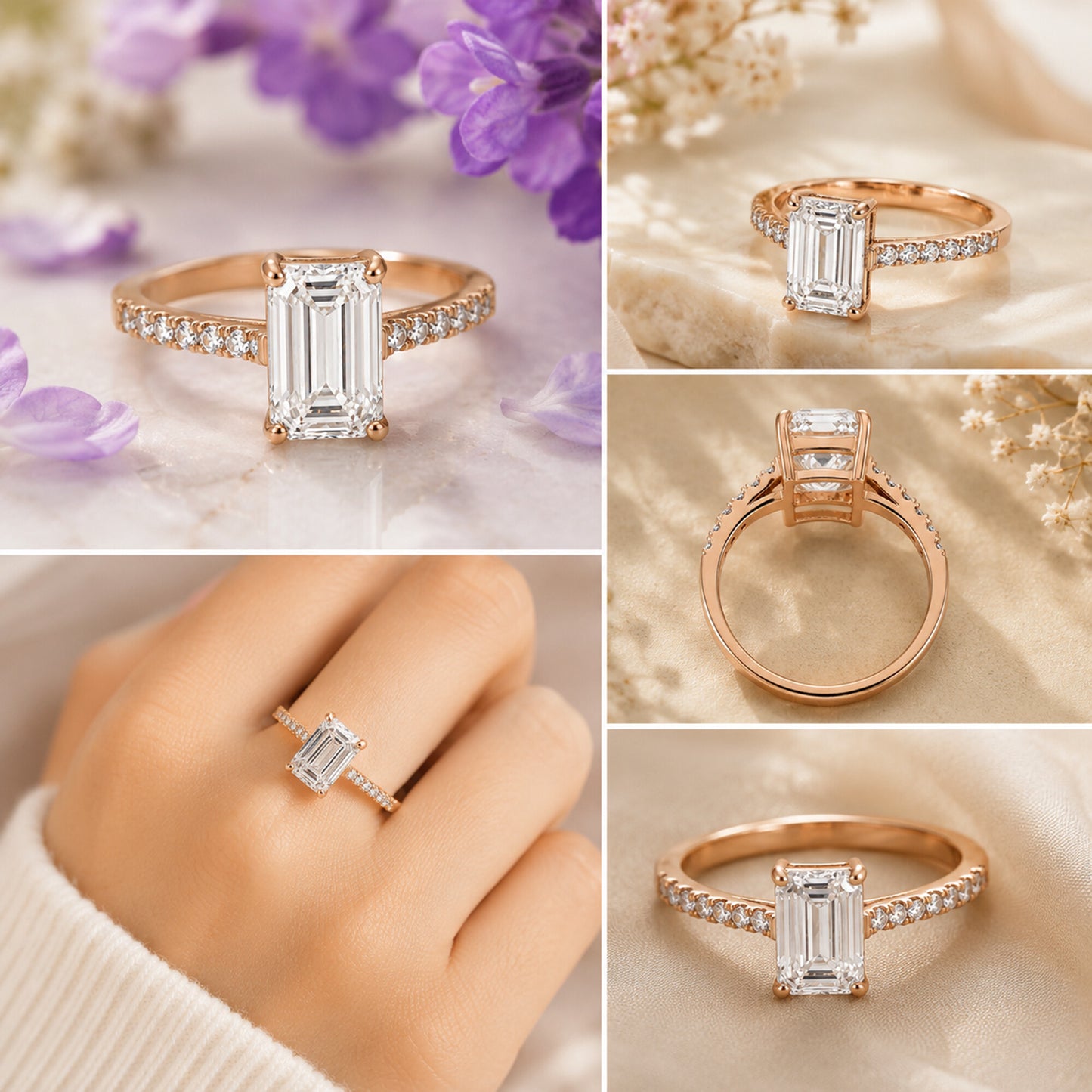 14K Lab Grown Diamond Emerald-Cut Solitaire Ring