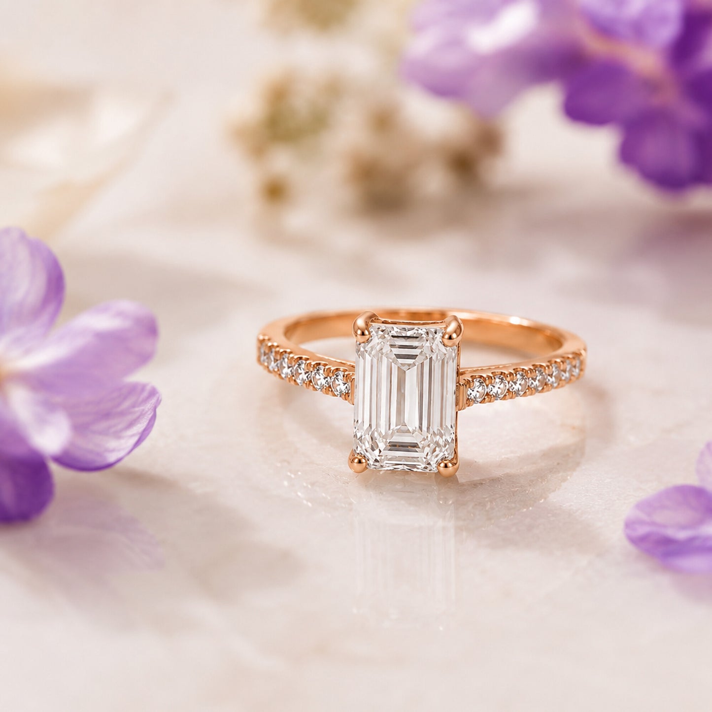 14K Lab Grown Diamond Emerald-Cut Solitaire Ring
