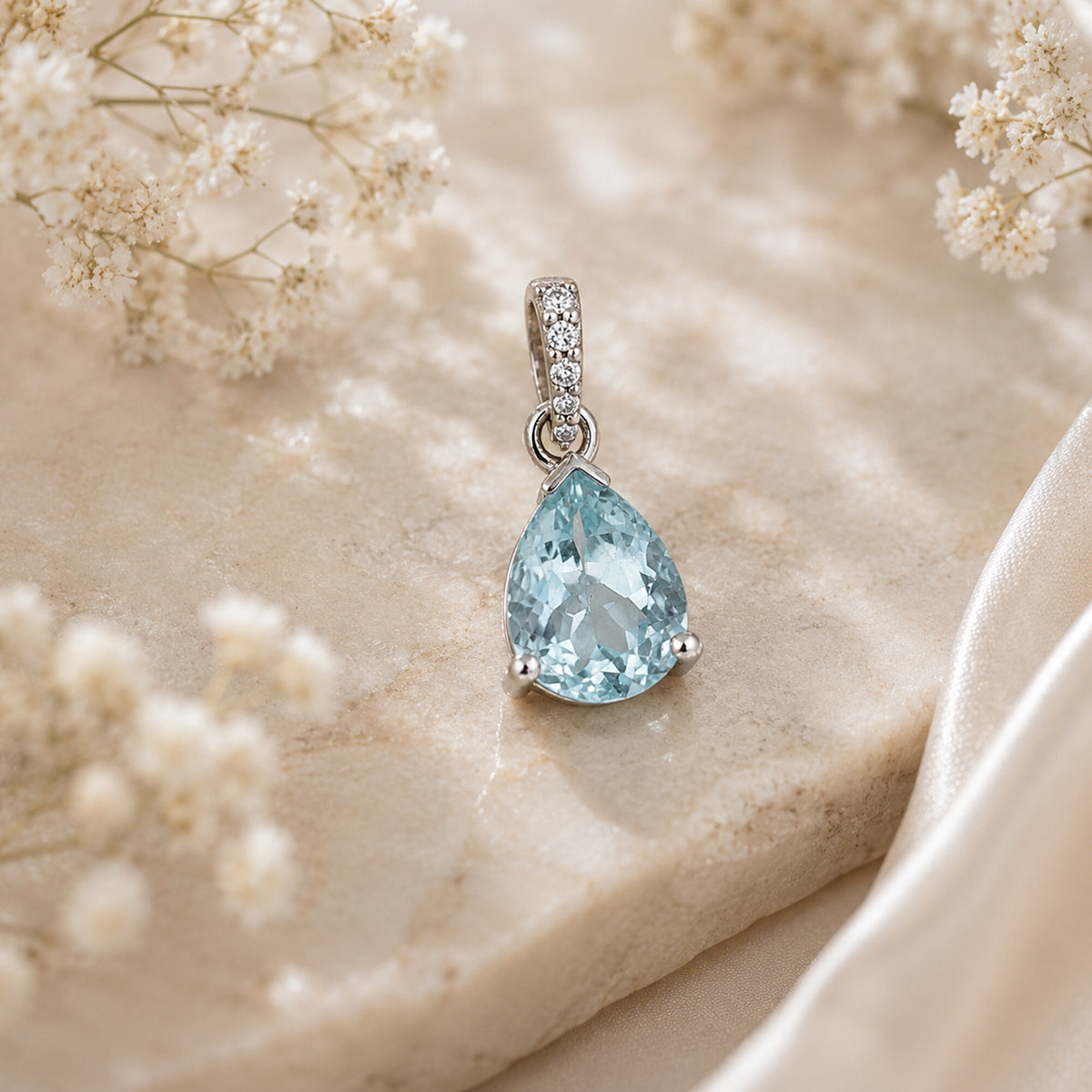 10K/14K Lab Grown Blue Diamond Pear-Cut Pendant Necklace