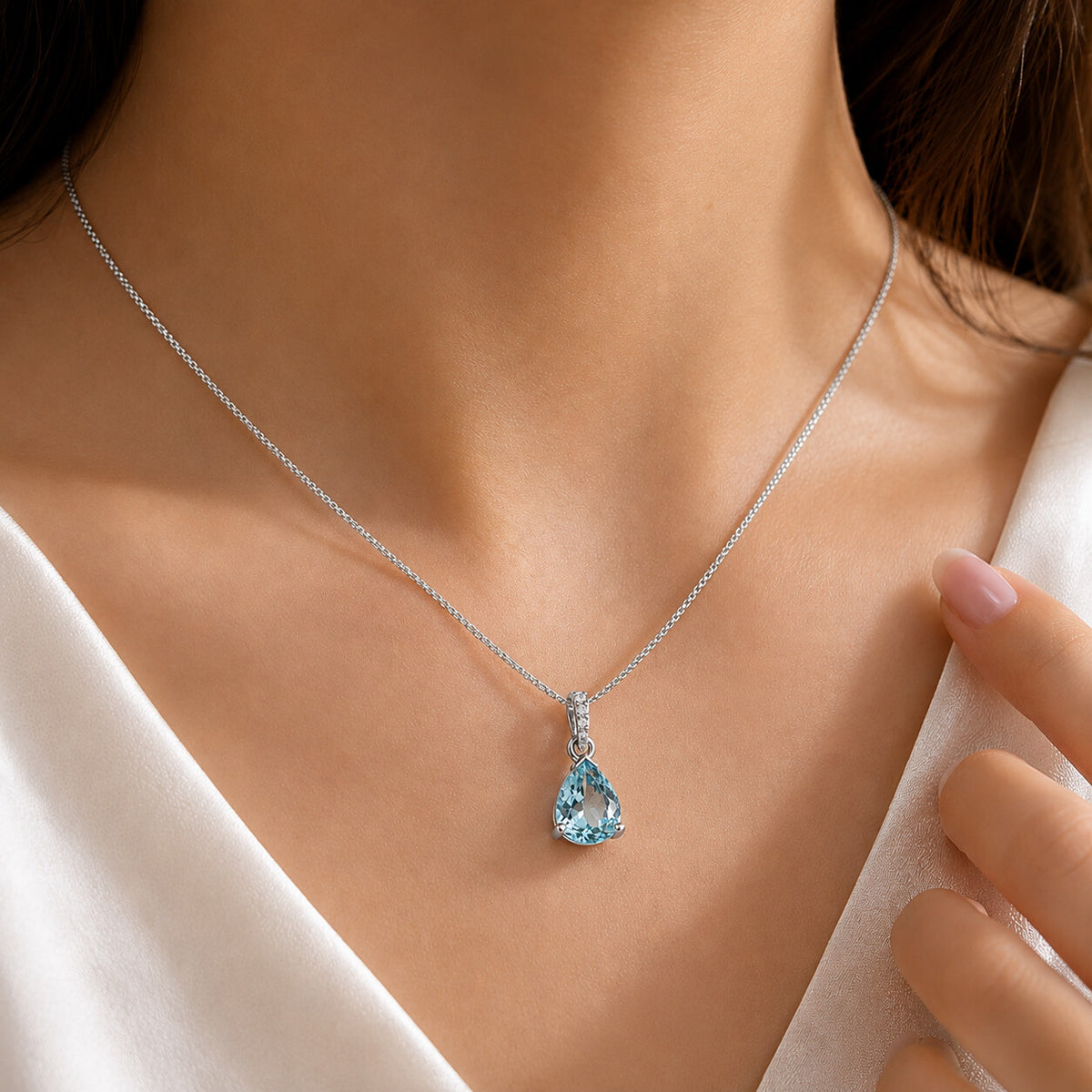 10K/14K Lab Grown Blue Diamond Pear-Cut Pendant Necklace