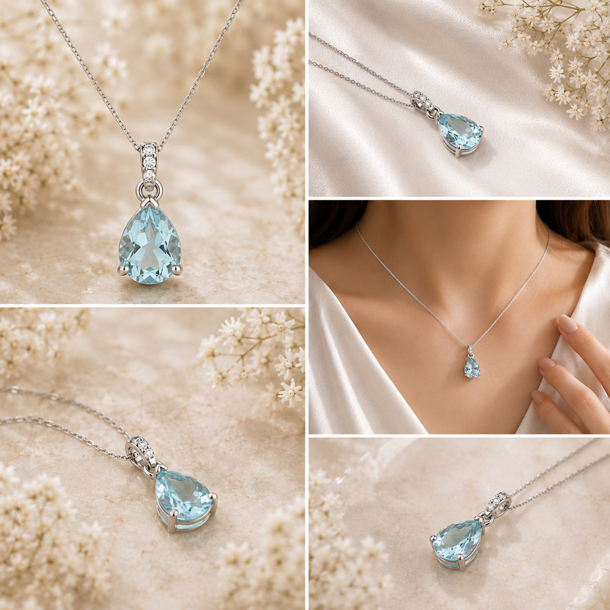 10K/14K Lab Grown Blue Diamond Pear-Cut Pendant Necklace