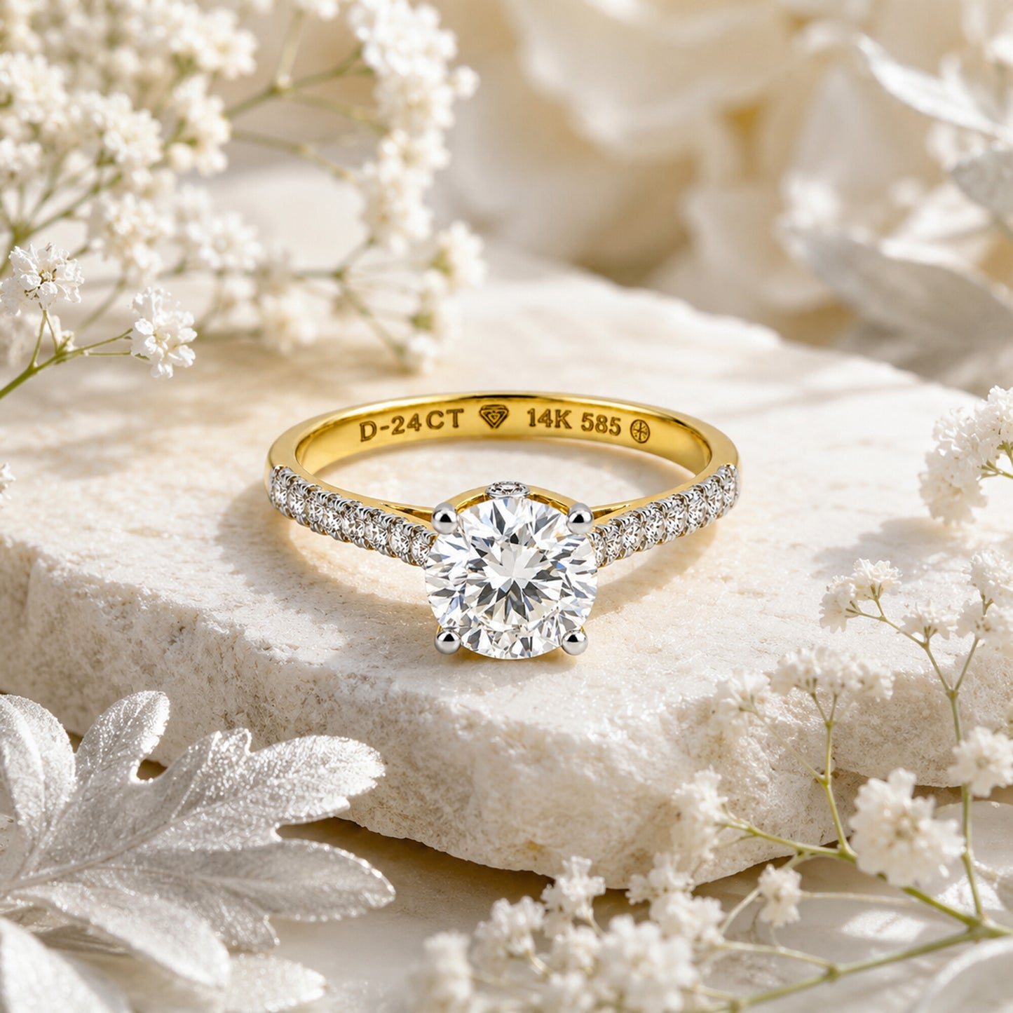 14K Lab Grown Diamond Round-Cut Halo Ring