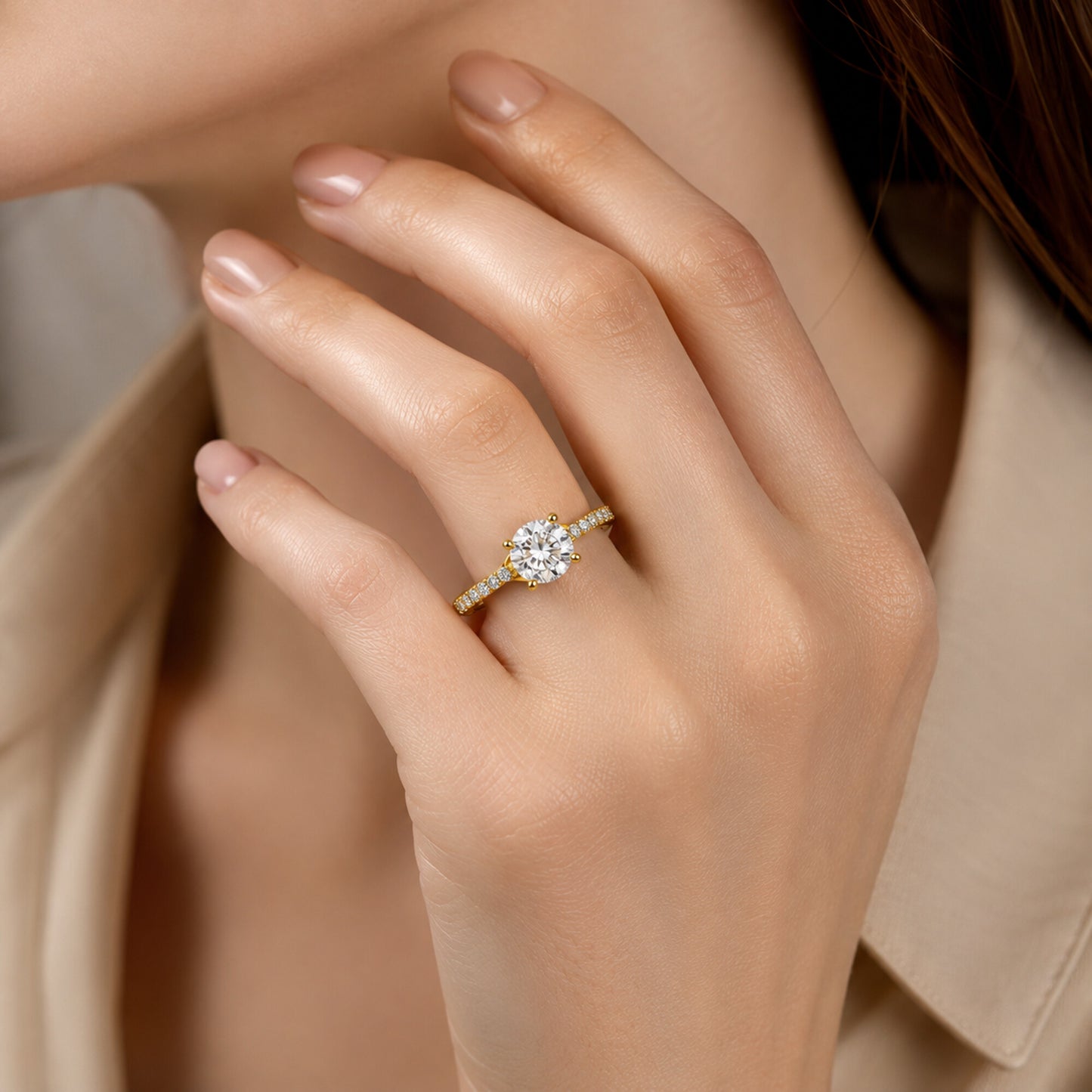 14K Lab Grown Diamond Round-Cut Halo Ring