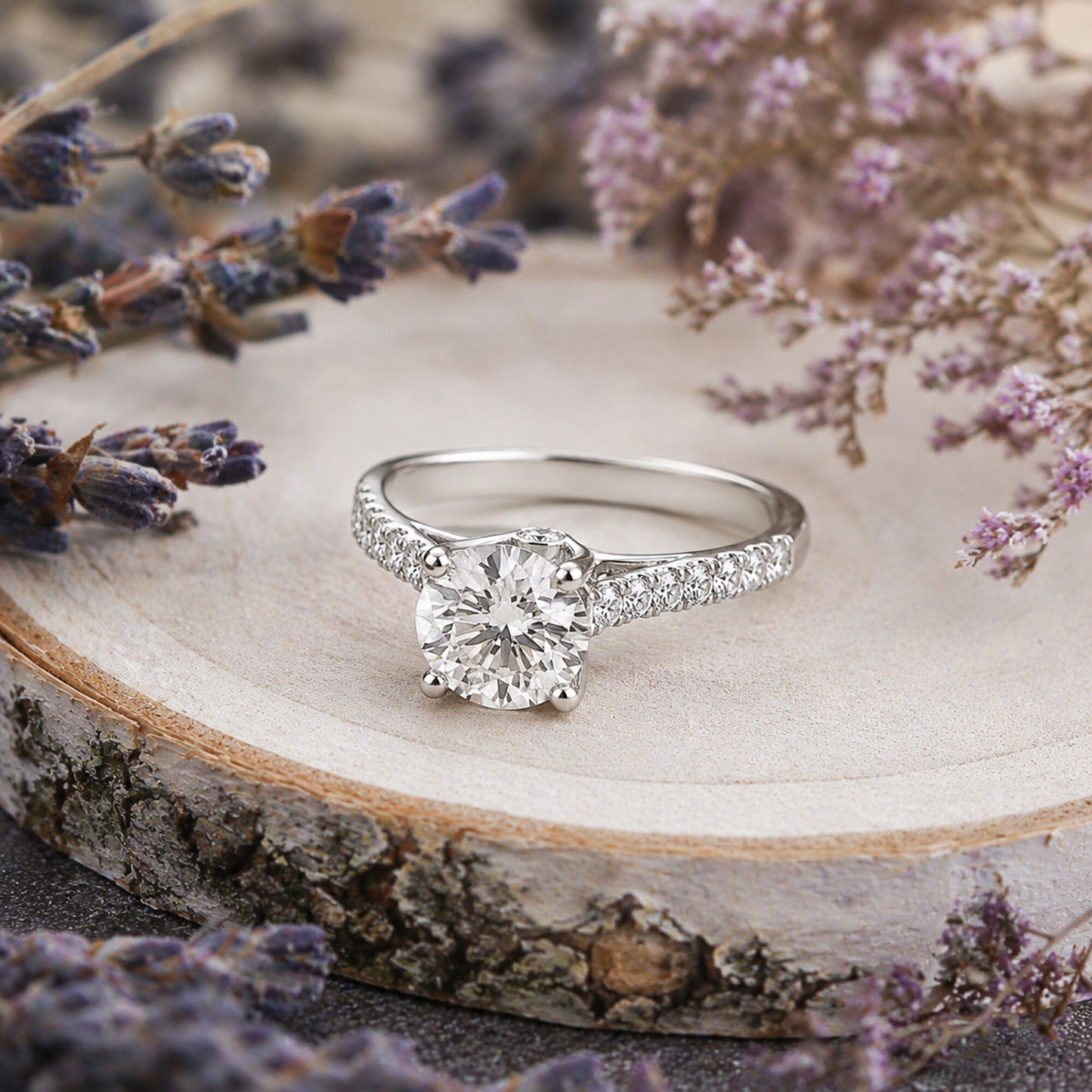 14K Lab Grown Diamond Round-Cut Halo Ring