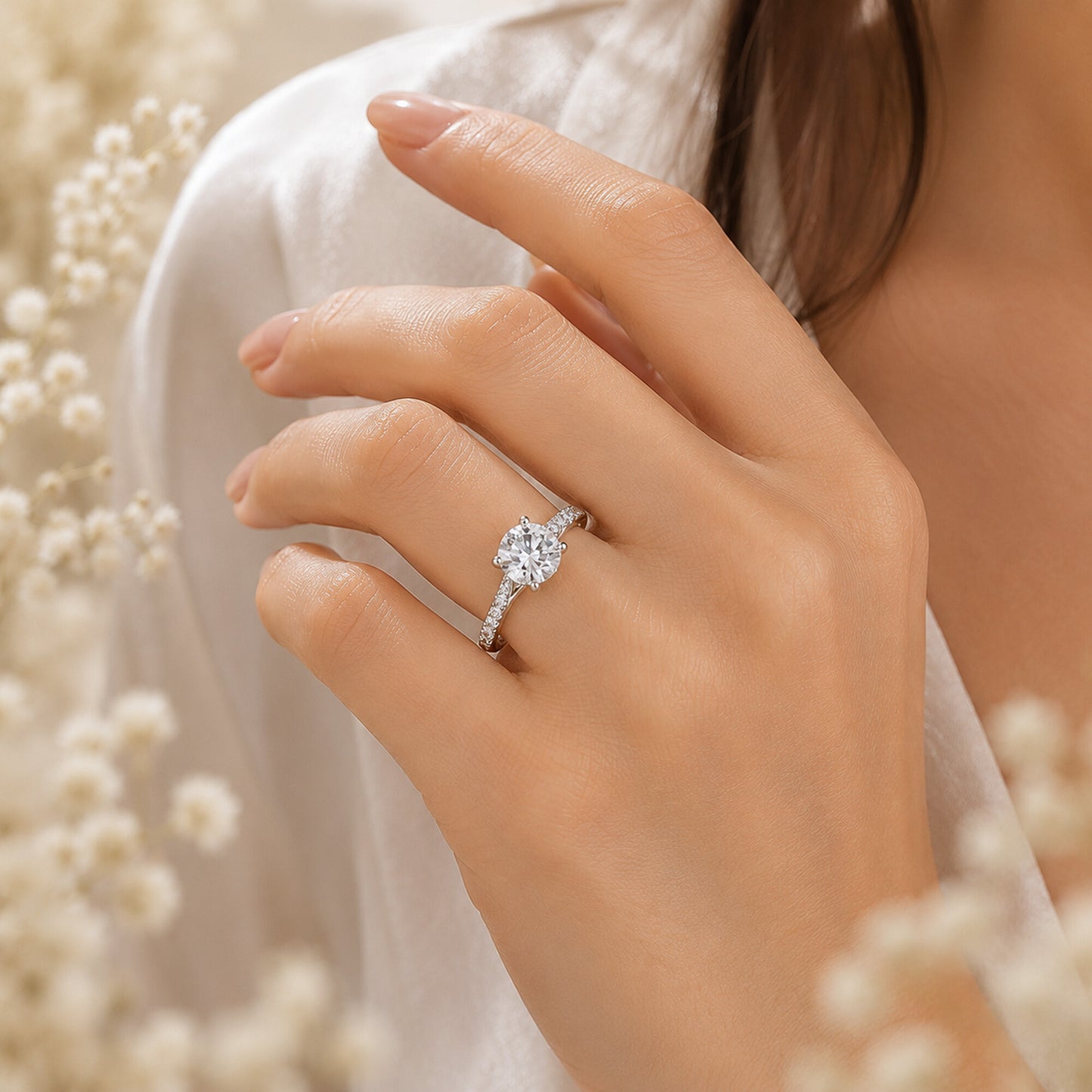 14K Lab Grown Diamond Round-Cut Halo Ring