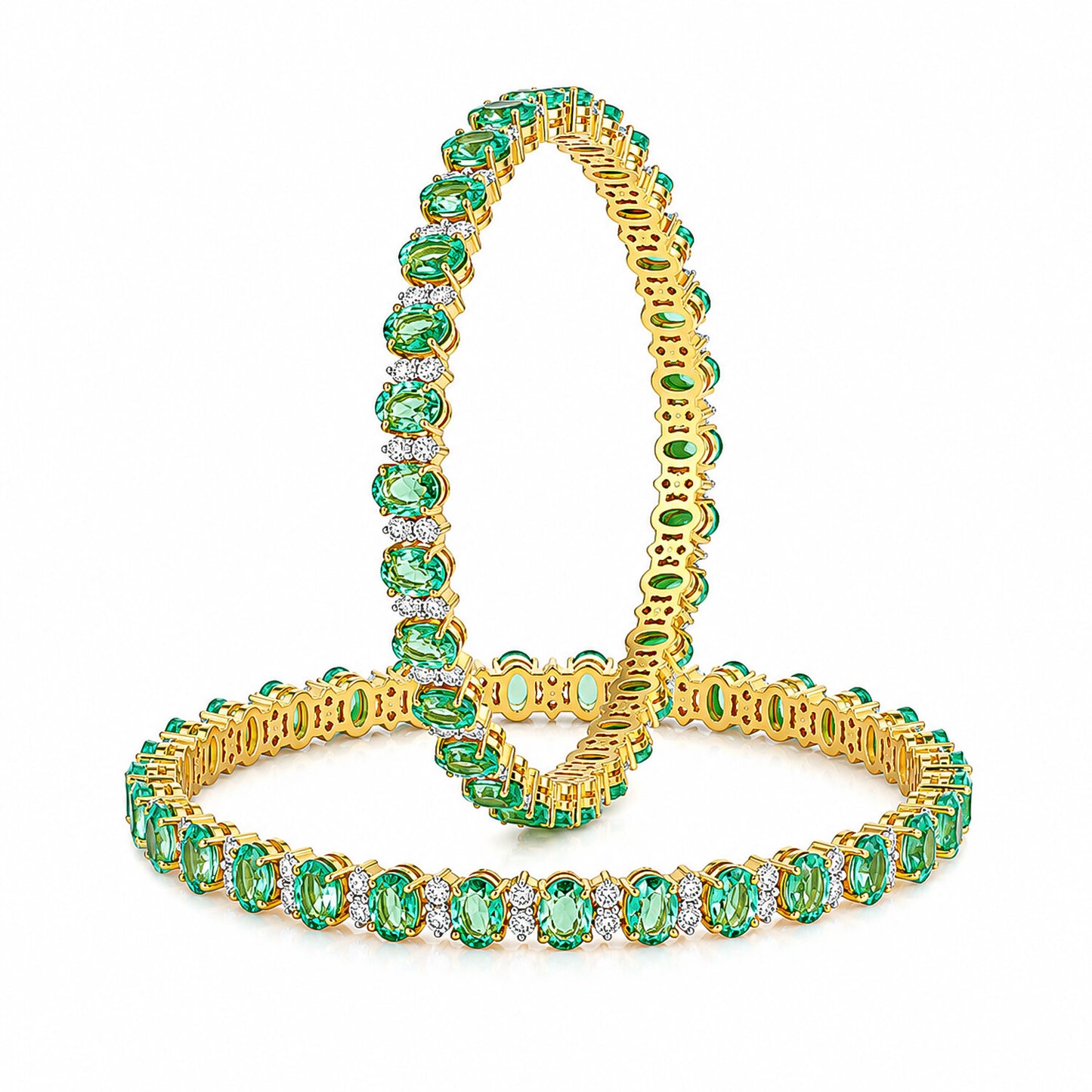 14K/18K Lab Grown Emerald Bracelet – Oval Cut, 33.82ct, BIS Hallmark Gold