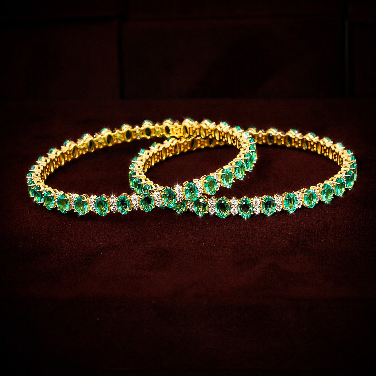 14K/18K Lab Grown Emerald Bracelet – Oval Cut, 33.82ct, BIS Hallmark Gold