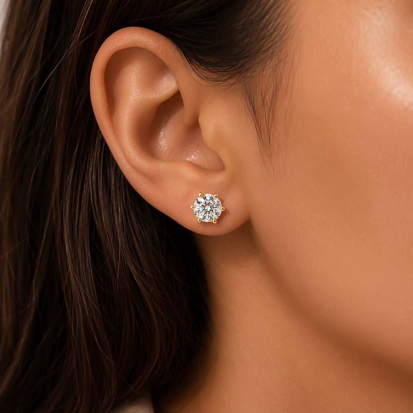 14K/18K Lab-Grown Diamond Solitaire Round Stud Earrings