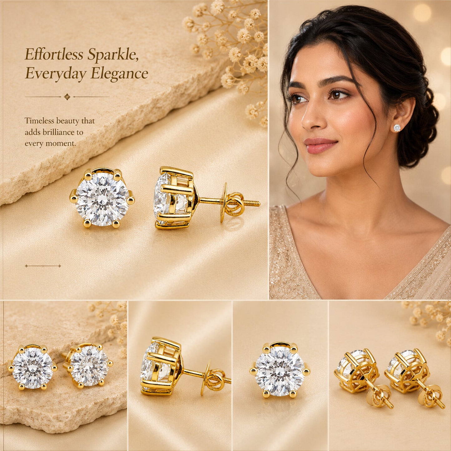 14K/18K Lab-Grown Diamond Solitaire Round Stud Earrings