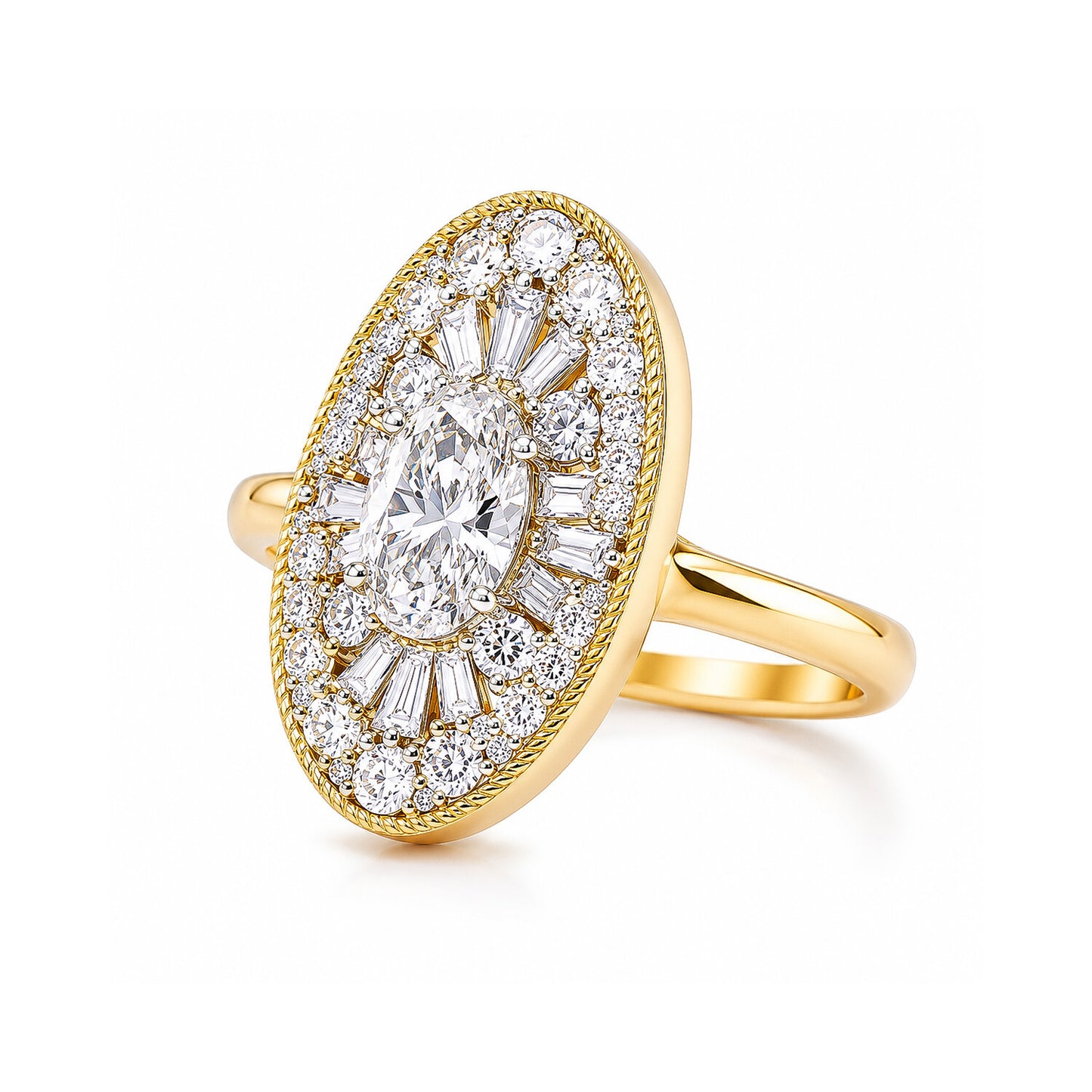 14K Lab Grown Diamond Fancy-Cut Halo Cluster Ring