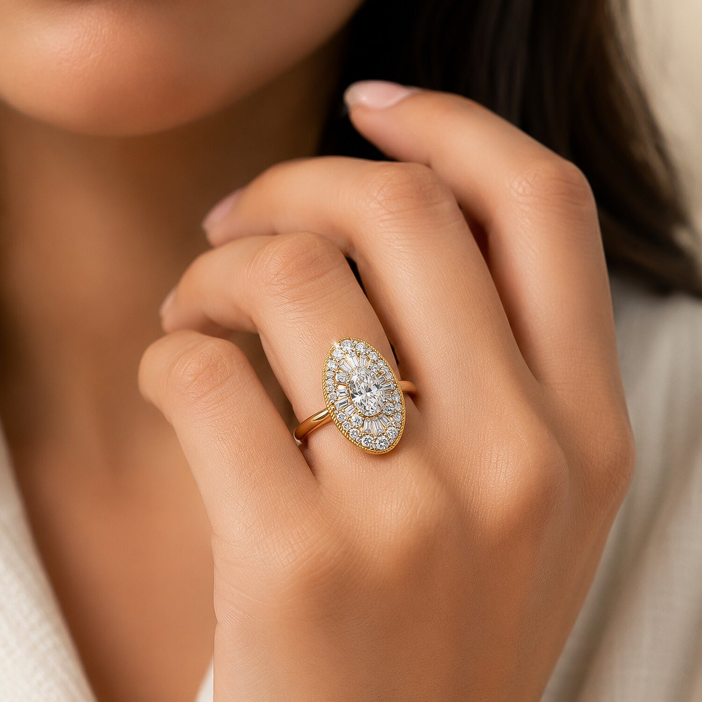 14K Lab Grown Diamond Fancy-Cut Halo Cluster Ring