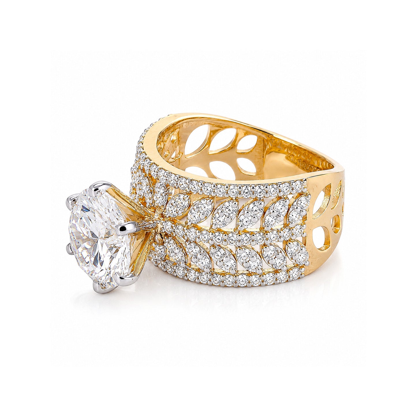 18K Lab Grown Diamond Round-Cut Solitaire with Pave Band Ring