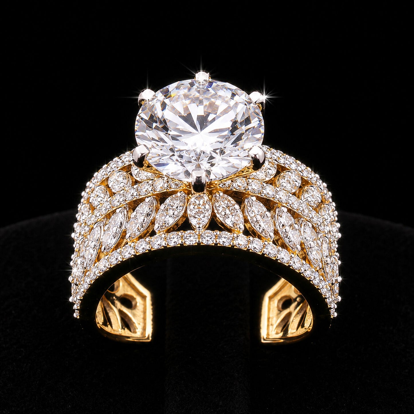 18K Lab Grown Diamond Round-Cut Solitaire with Pave Band Ring