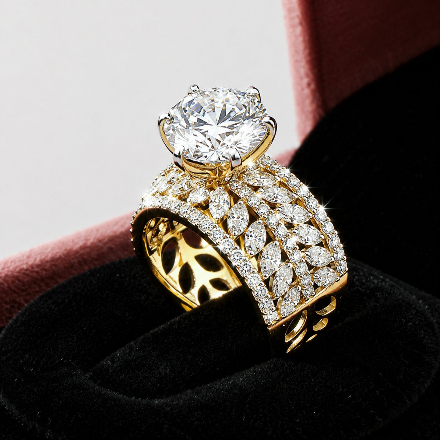 18K Lab Grown Diamond Round-Cut Solitaire with Pave Band Ring
