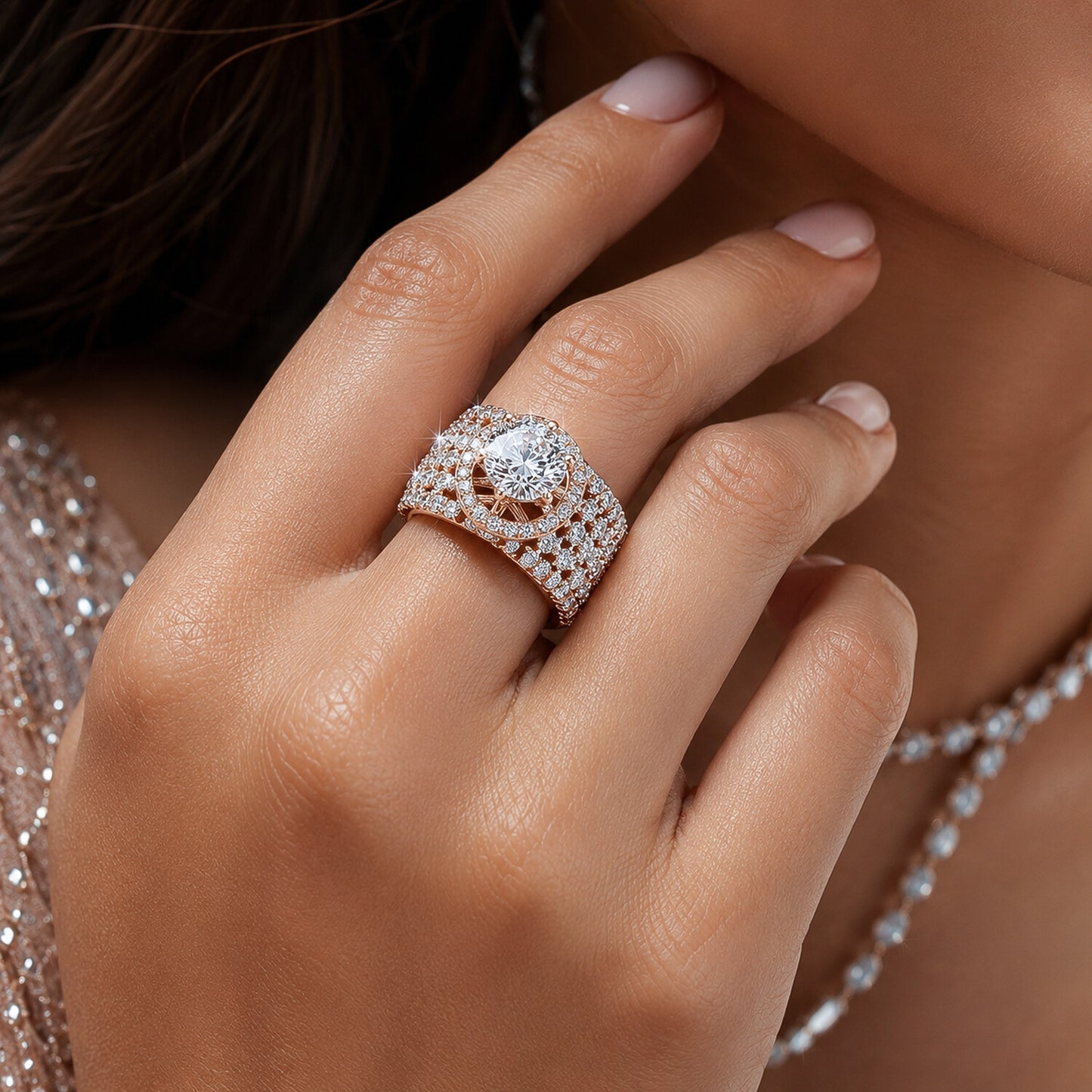 14K Lab Grown Diamond Round-Cut Pave Cluster Ring