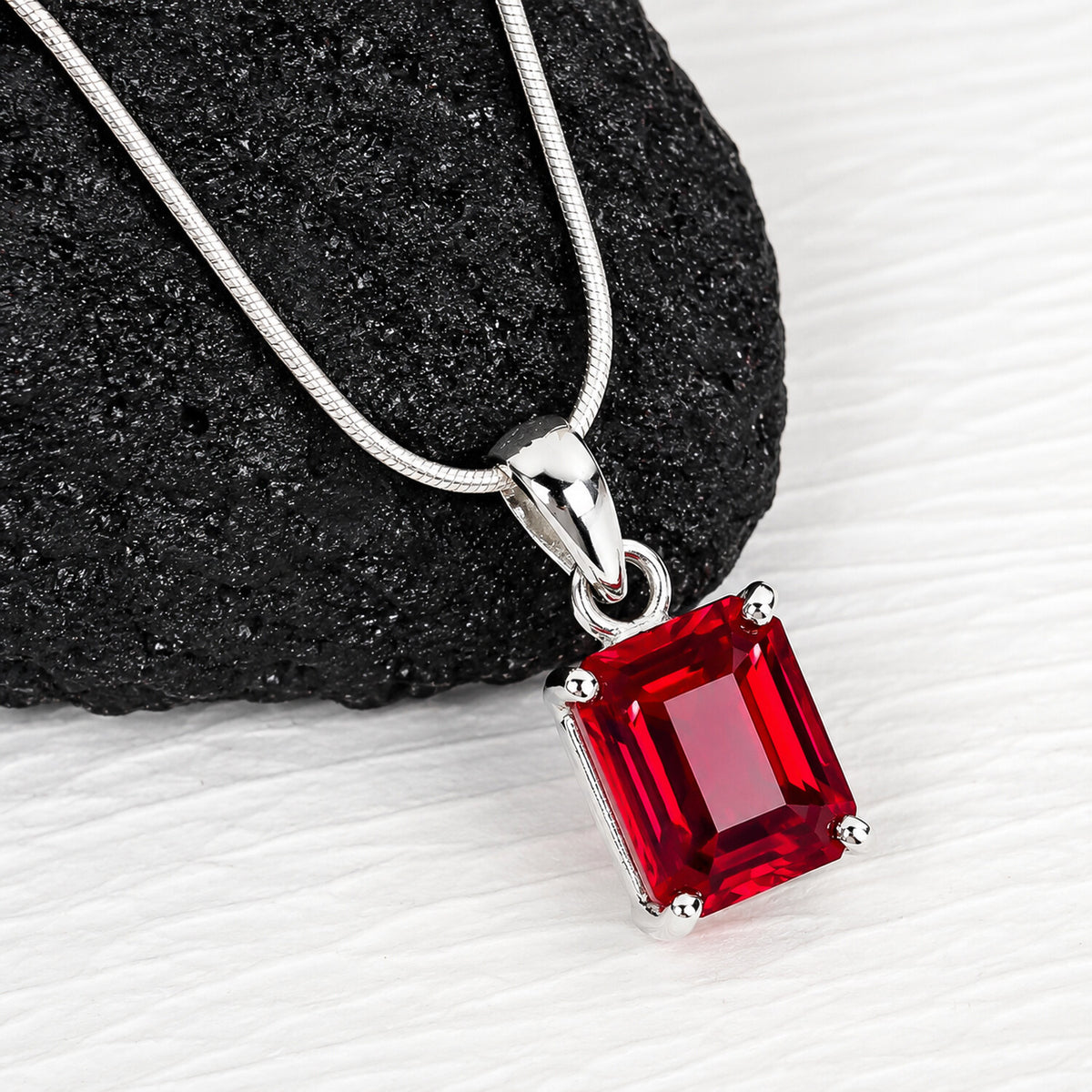 14K/18K Lab Grown Fancy Red Diamond Emerald-Cut Pendant Necklace