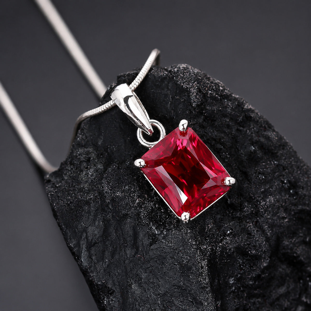 14K/18K Lab Grown Fancy Red Diamond Emerald-Cut Pendant Necklace