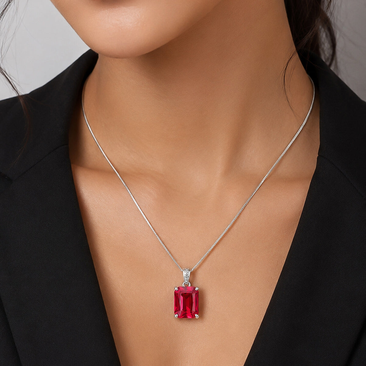14K/18K Lab Grown Fancy Red Diamond Emerald-Cut Pendant Necklace