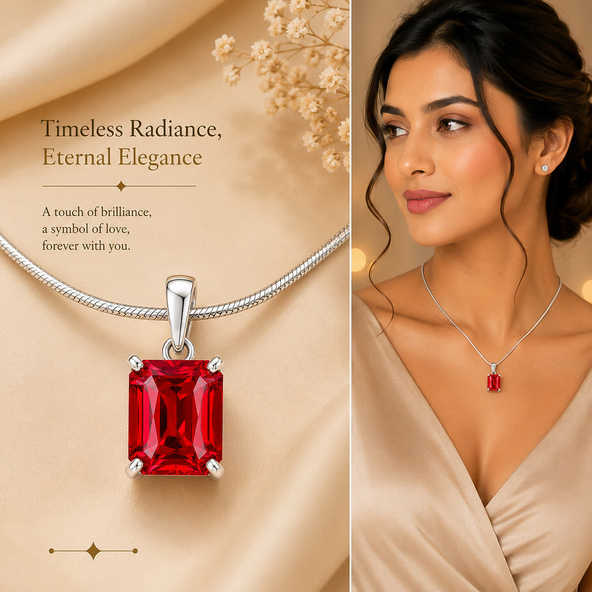 14K/18K Lab Grown Fancy Red Diamond Emerald-Cut Pendant Necklace