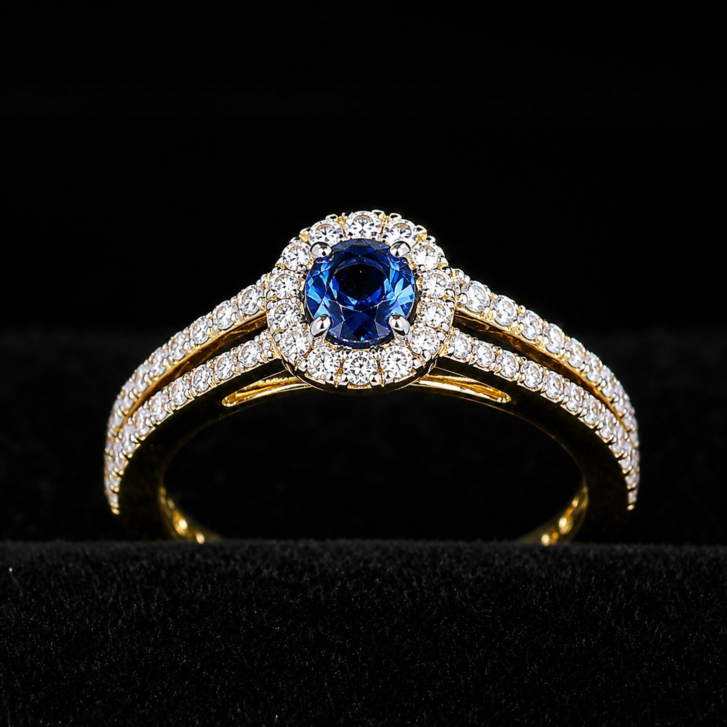 14K Natural Diamond Round-Cut Halo Ring