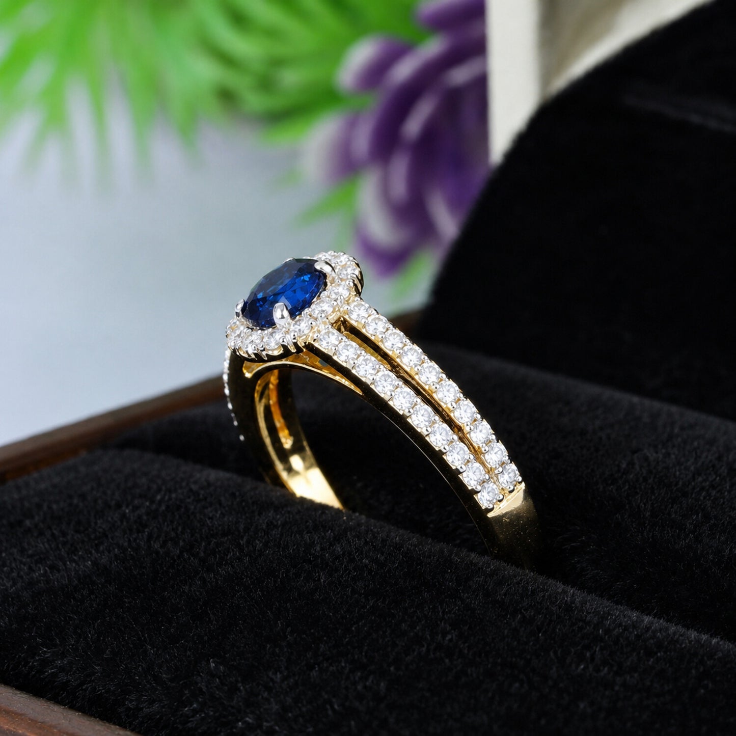 14K Natural Diamond Round-Cut Halo Ring