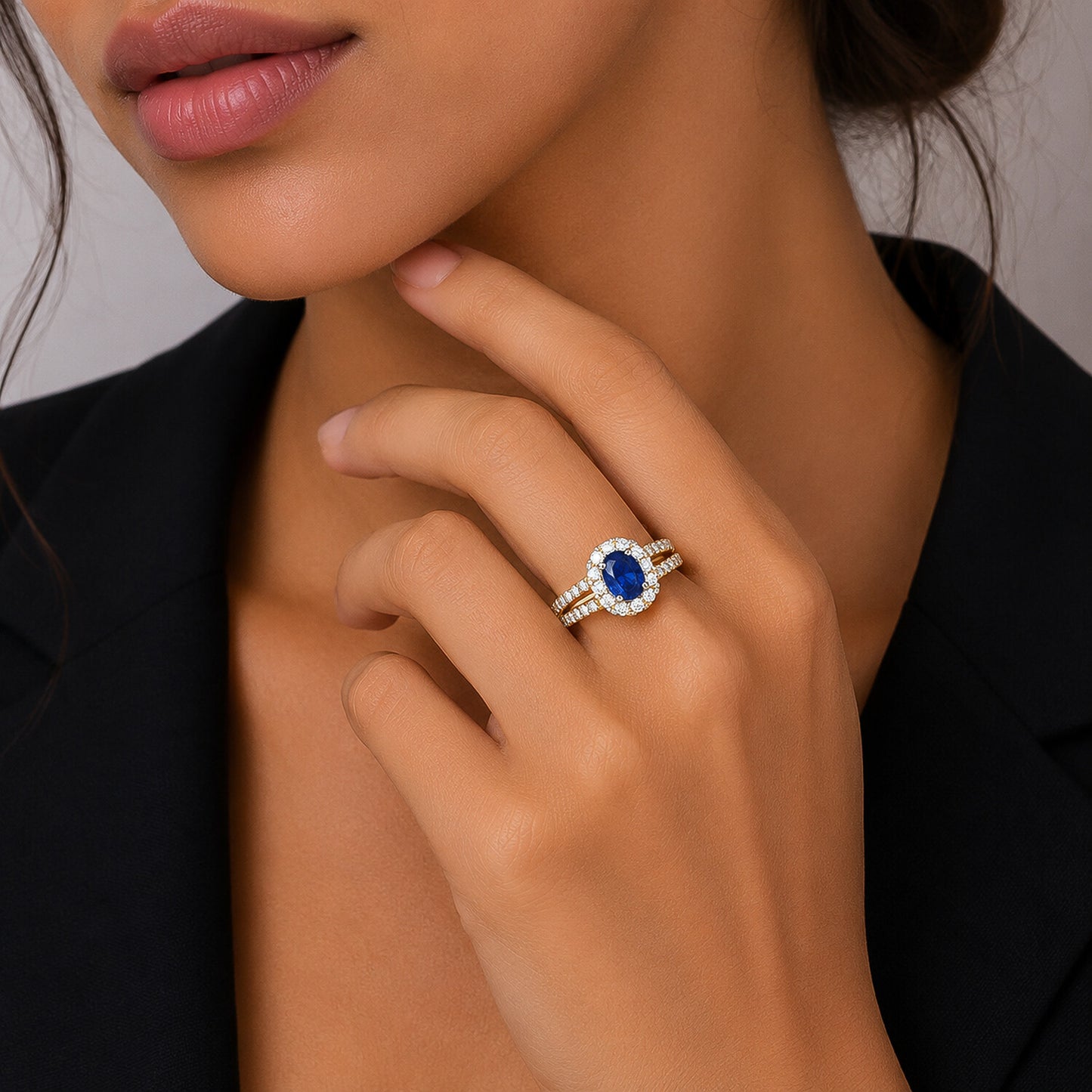 14K Natural Diamond Round-Cut Halo Ring