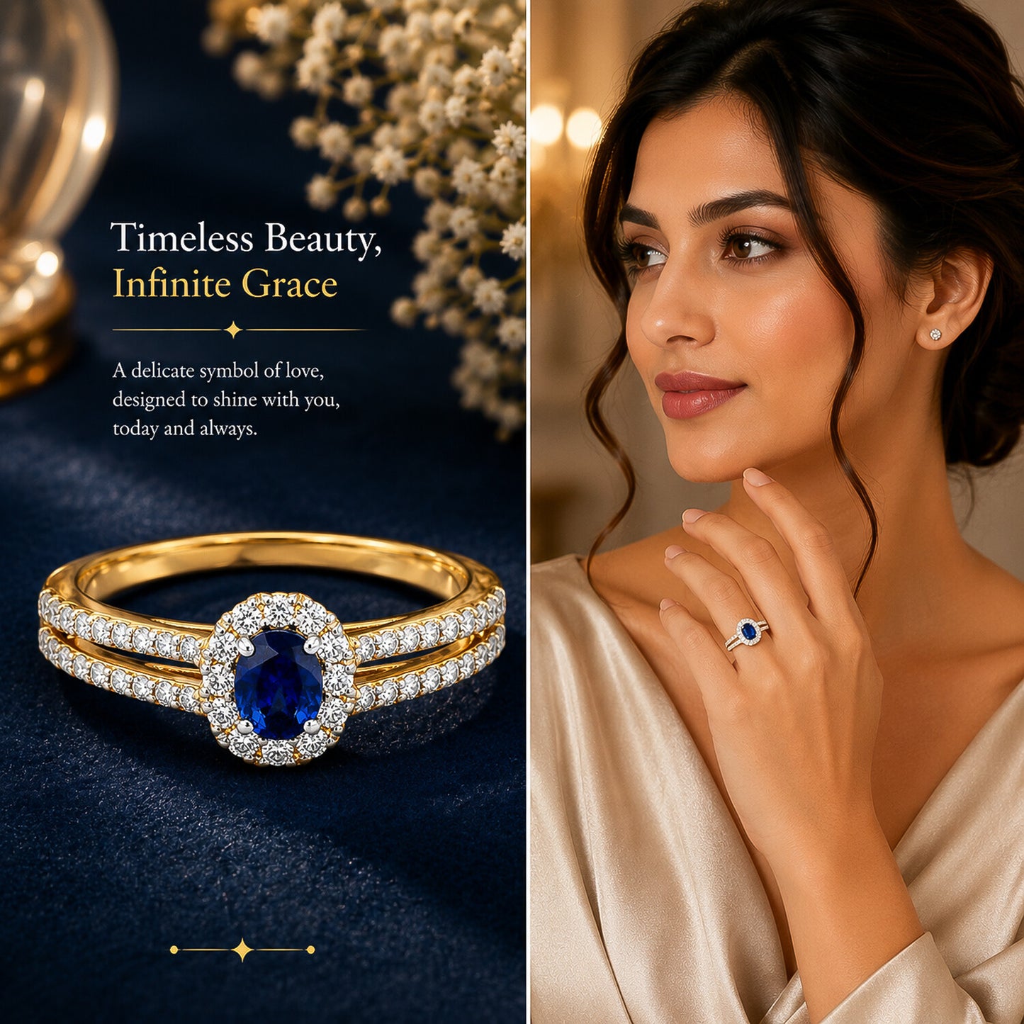 14K Natural Diamond Round-Cut Halo Ring