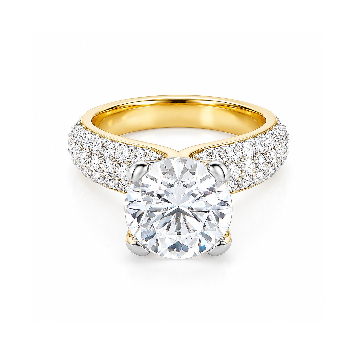 14K Lab Grown Diamond Round-Cut Pave Halo Ring