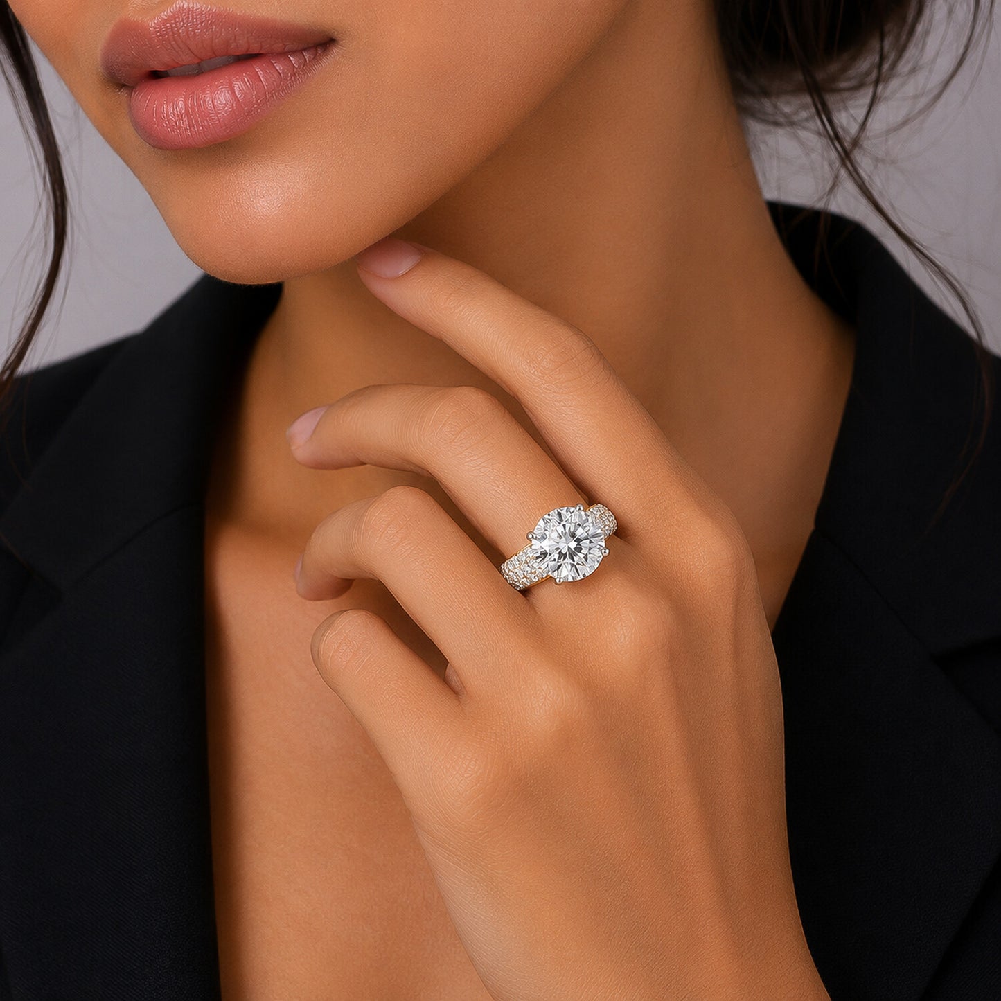 14K Lab Grown Diamond Round-Cut Pave Halo Ring