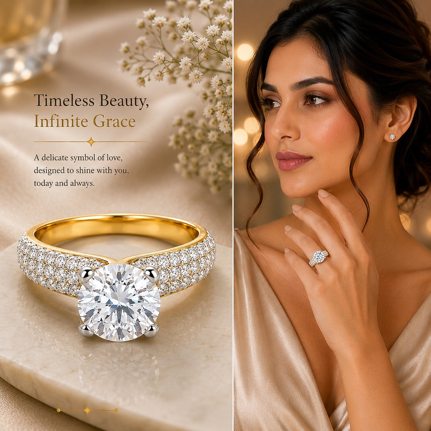 14K Lab Grown Diamond Round-Cut Pave Halo Ring