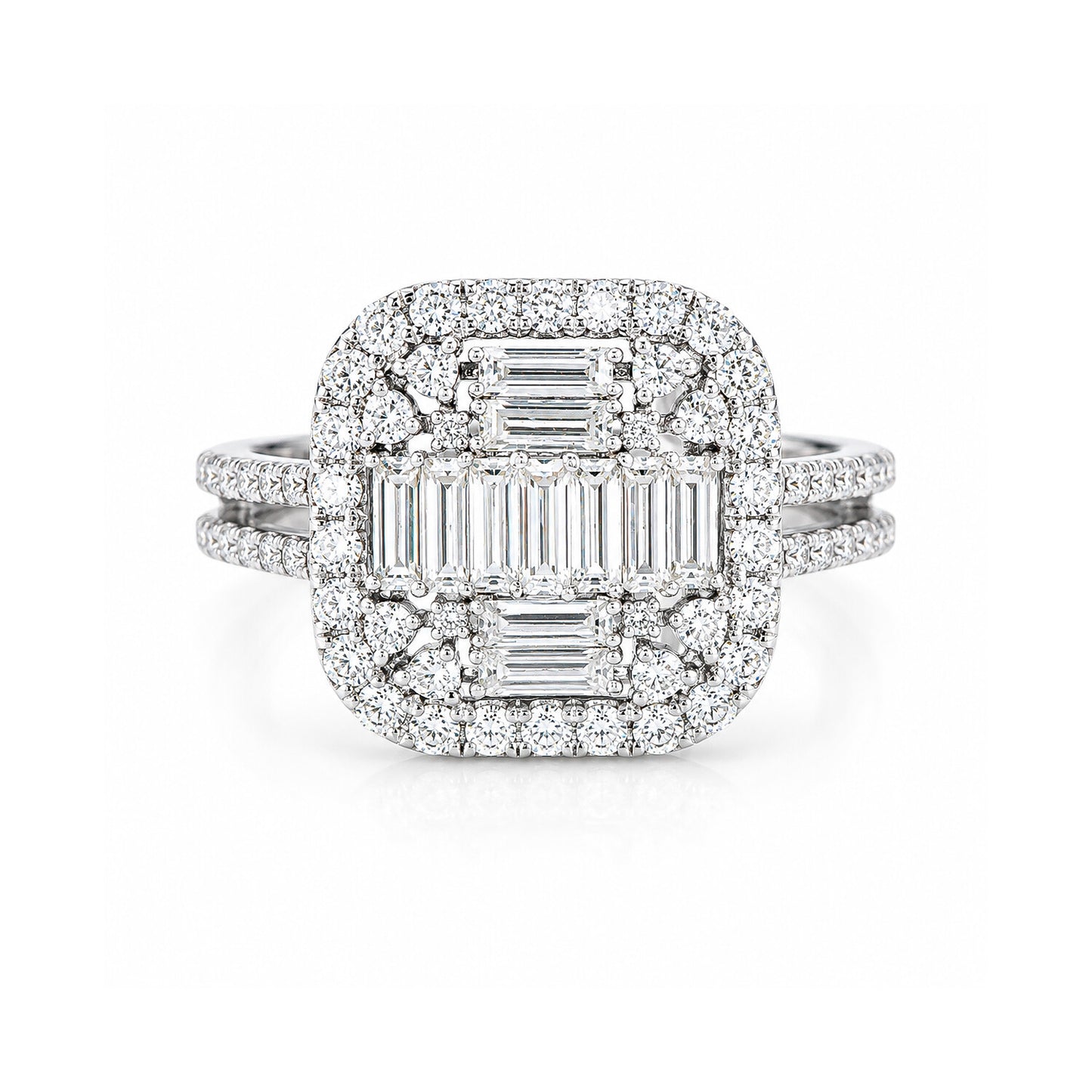 14K Lab Grown Diamond Emerald-Cut Halo Statement Ring
