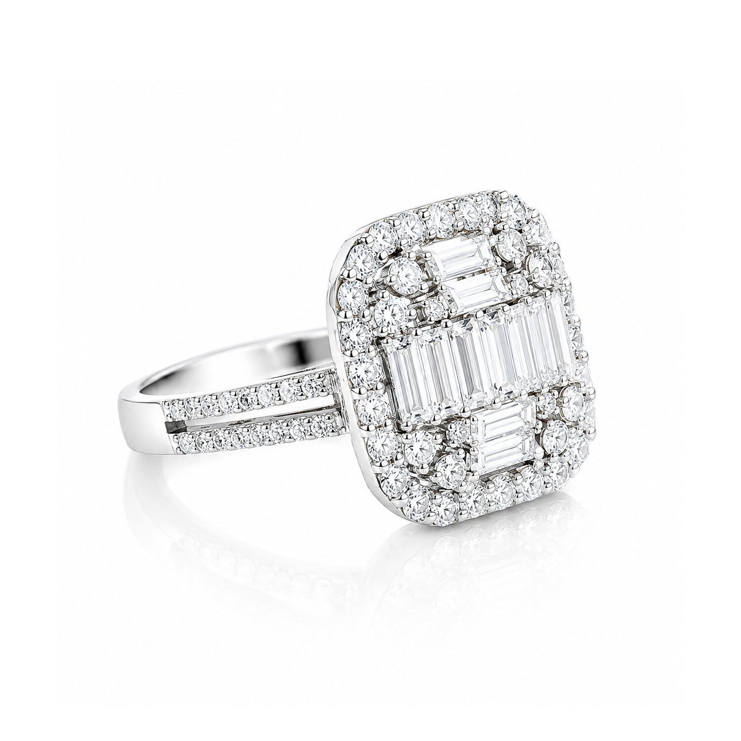 14K Lab Grown Diamond Emerald-Cut Halo Statement Ring