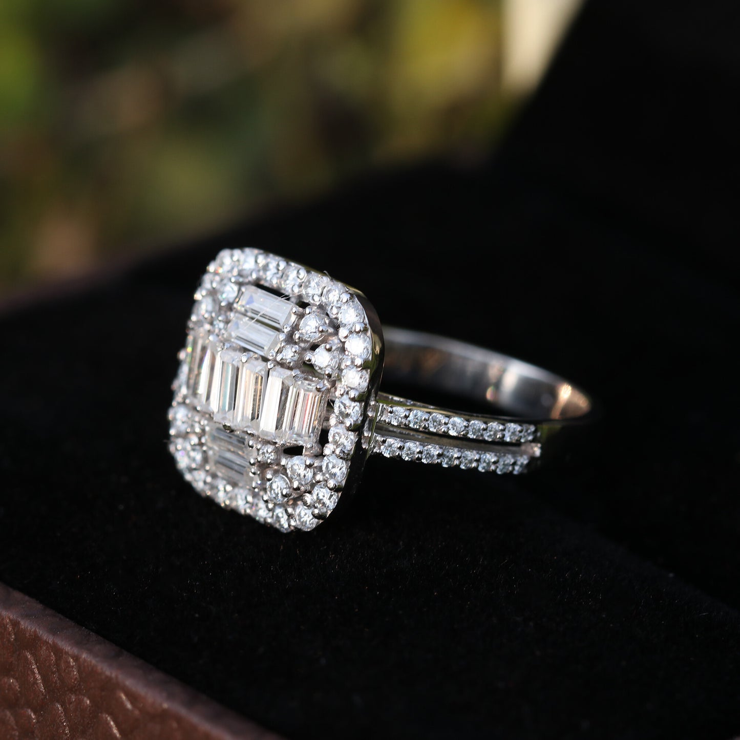 14K Lab Grown Diamond Emerald-Cut Halo Statement Ring