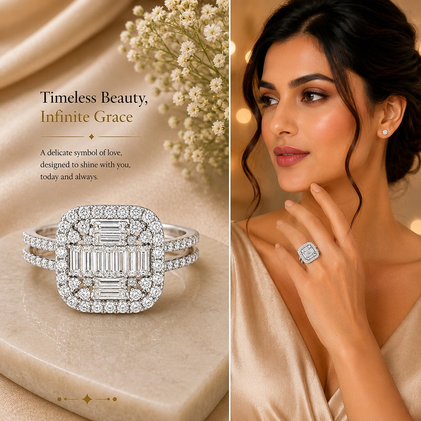 14K Lab Grown Diamond Emerald-Cut Halo Statement Ring