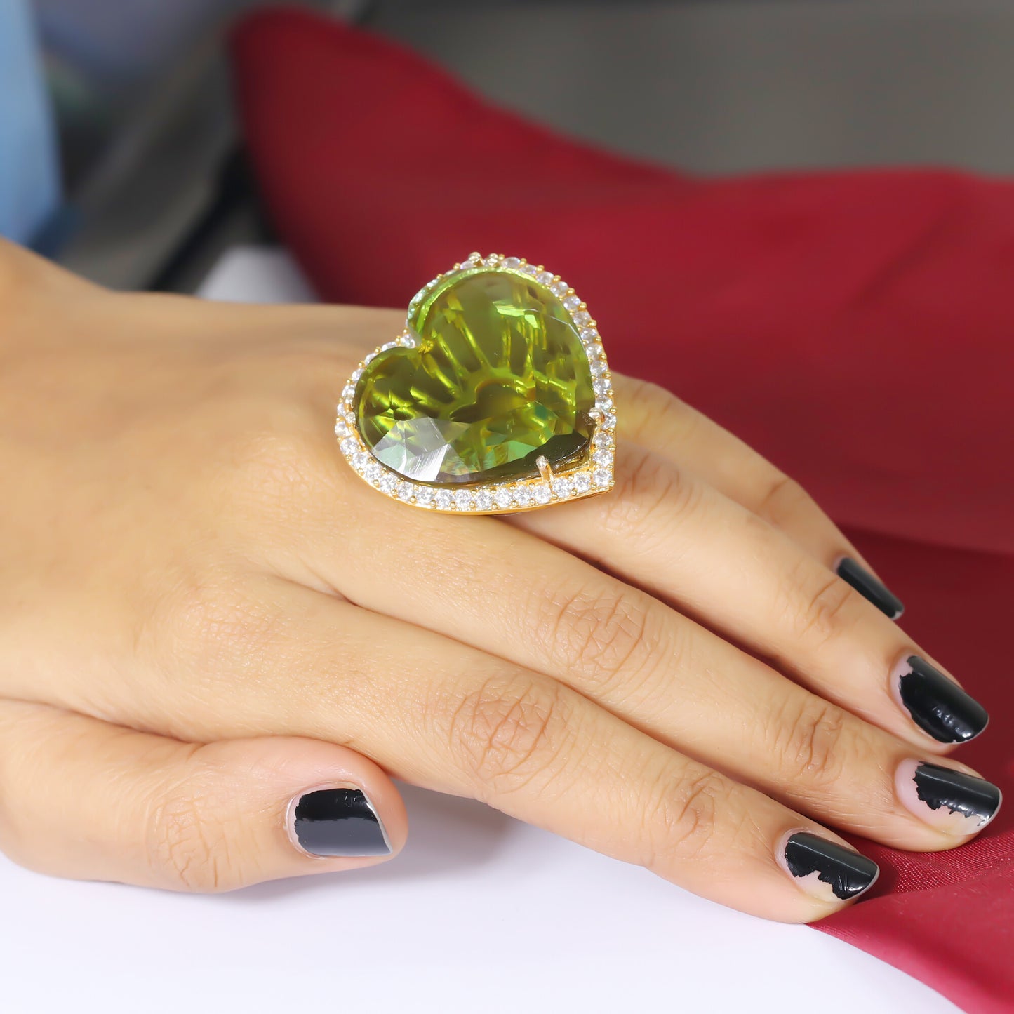 14K Lab Grown Diamond Heart-Cut Pave Heart Ring