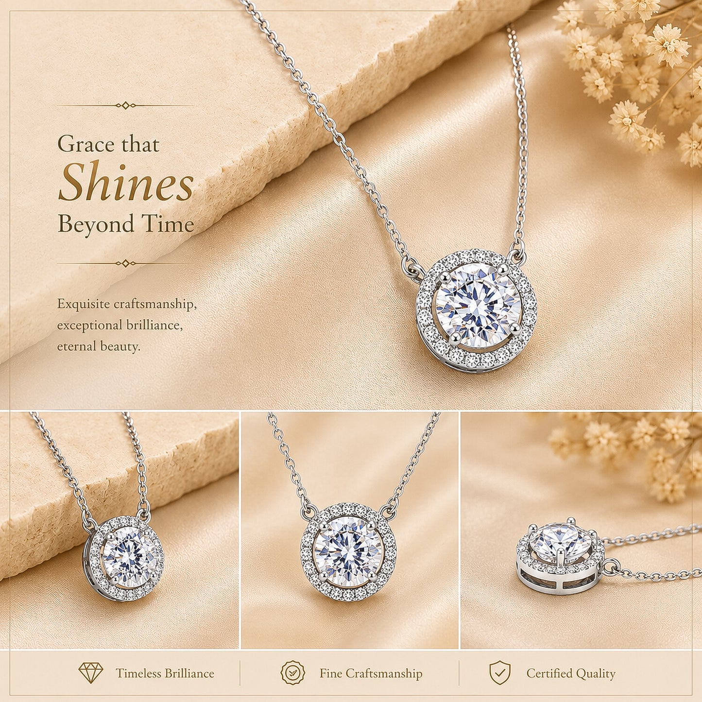 14K/18K Lab Grown Diamond Cluster Pendant Necklace – Everyday Wear