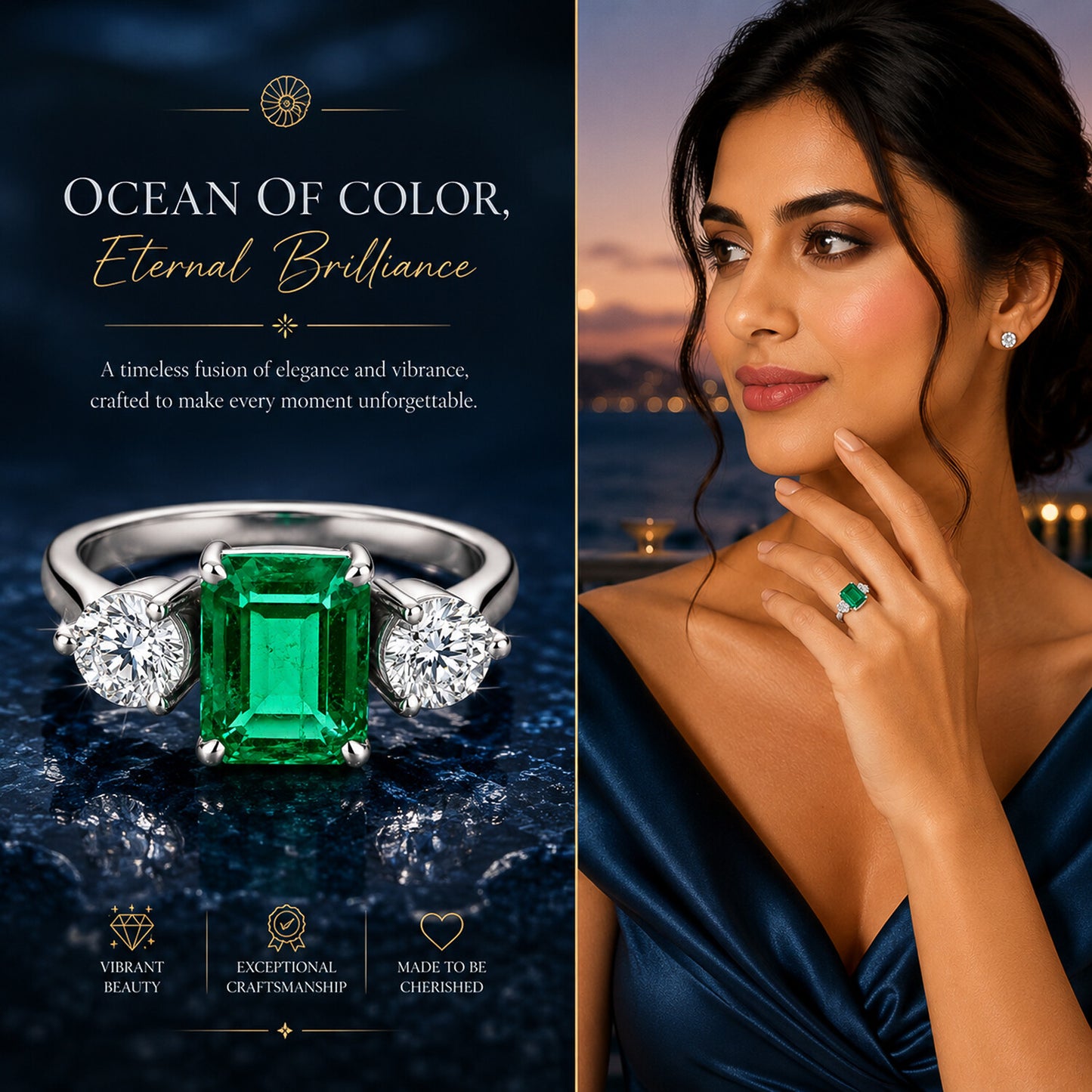 14K Lab Grown Diamond Emerald-Cut Three-Stone Ring