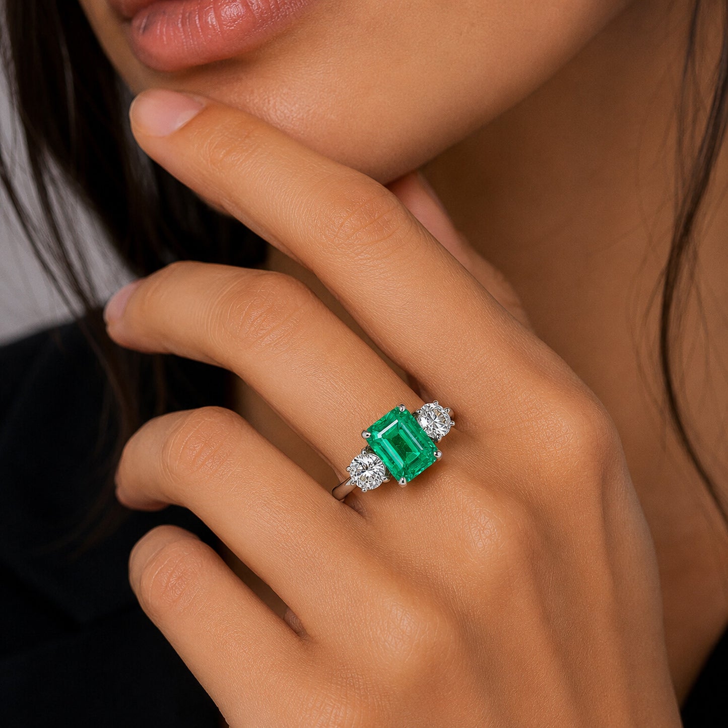14K Lab Grown Diamond Emerald-Cut Three-Stone Ring