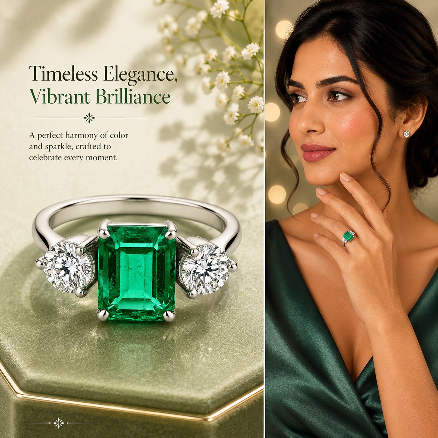 14K Lab Grown Diamond Emerald-Cut Three-Stone Ring