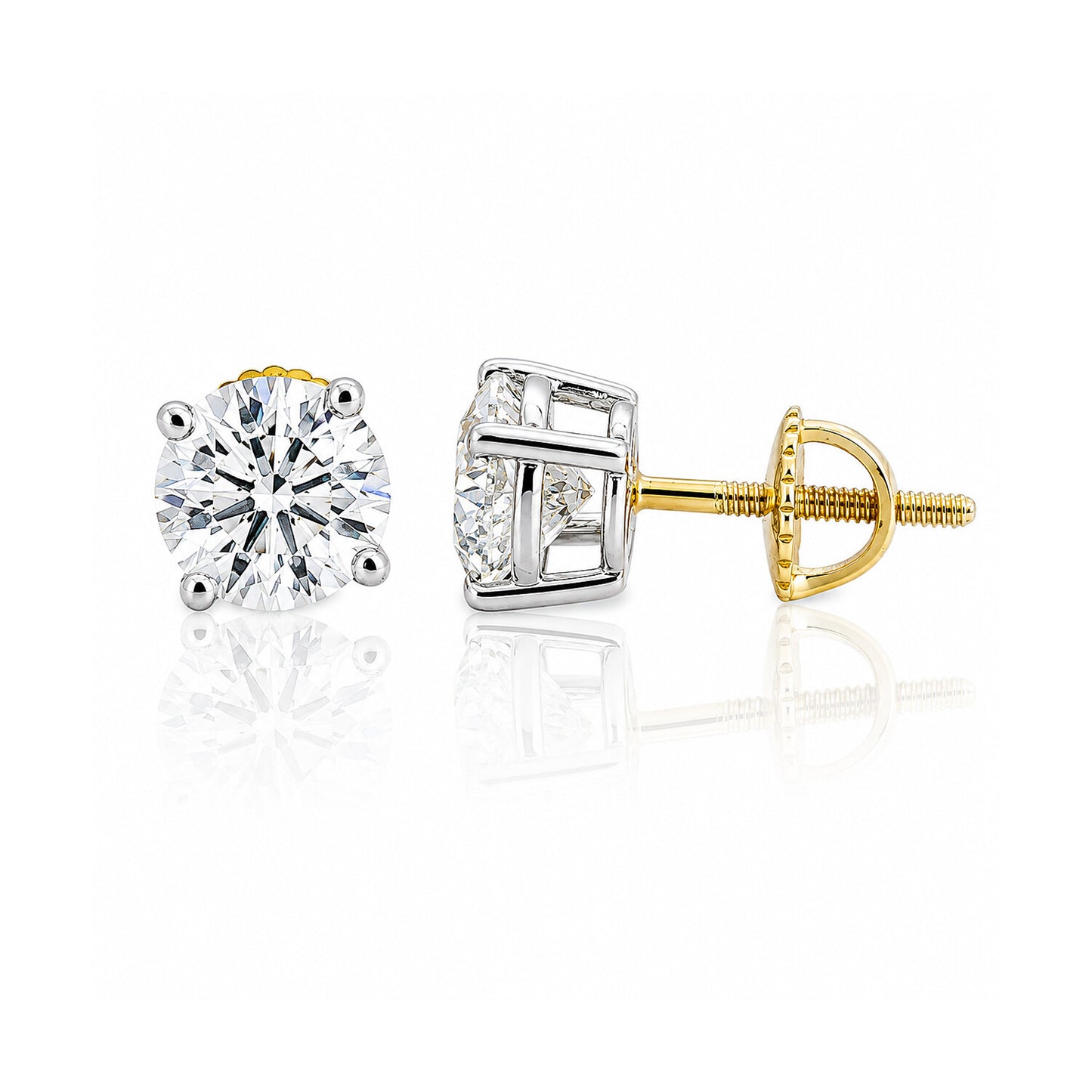 14K/18K Lab-Grown Diamond Solitaire Round Stud Earrings