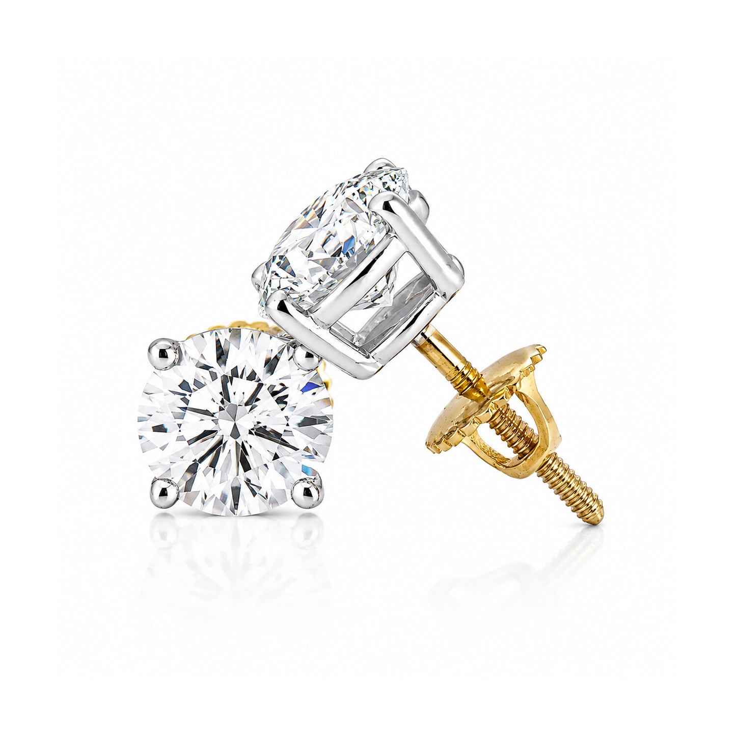 14K/18K Lab-Grown Diamond Solitaire Round Stud Earrings
