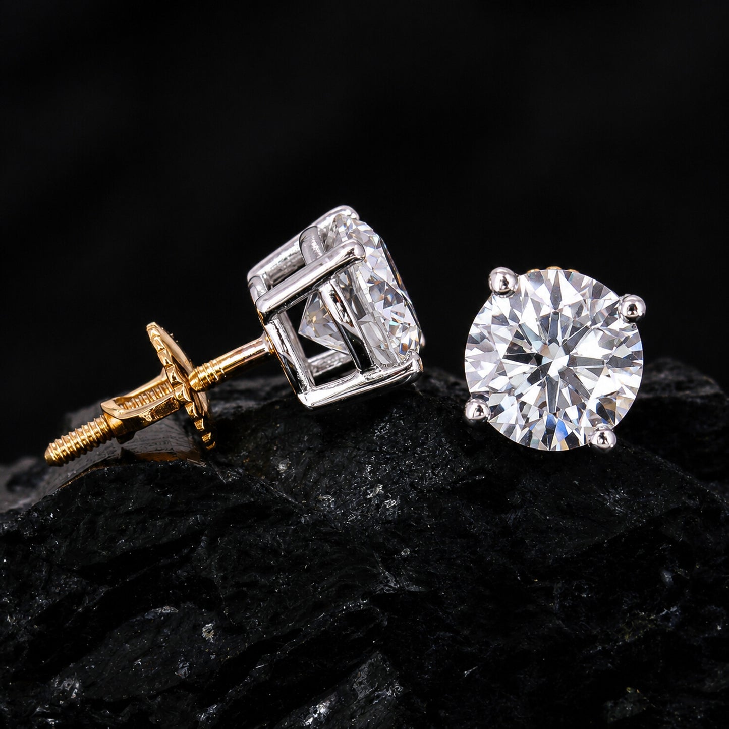 14K/18K Lab-Grown Diamond Solitaire Round Stud Earrings