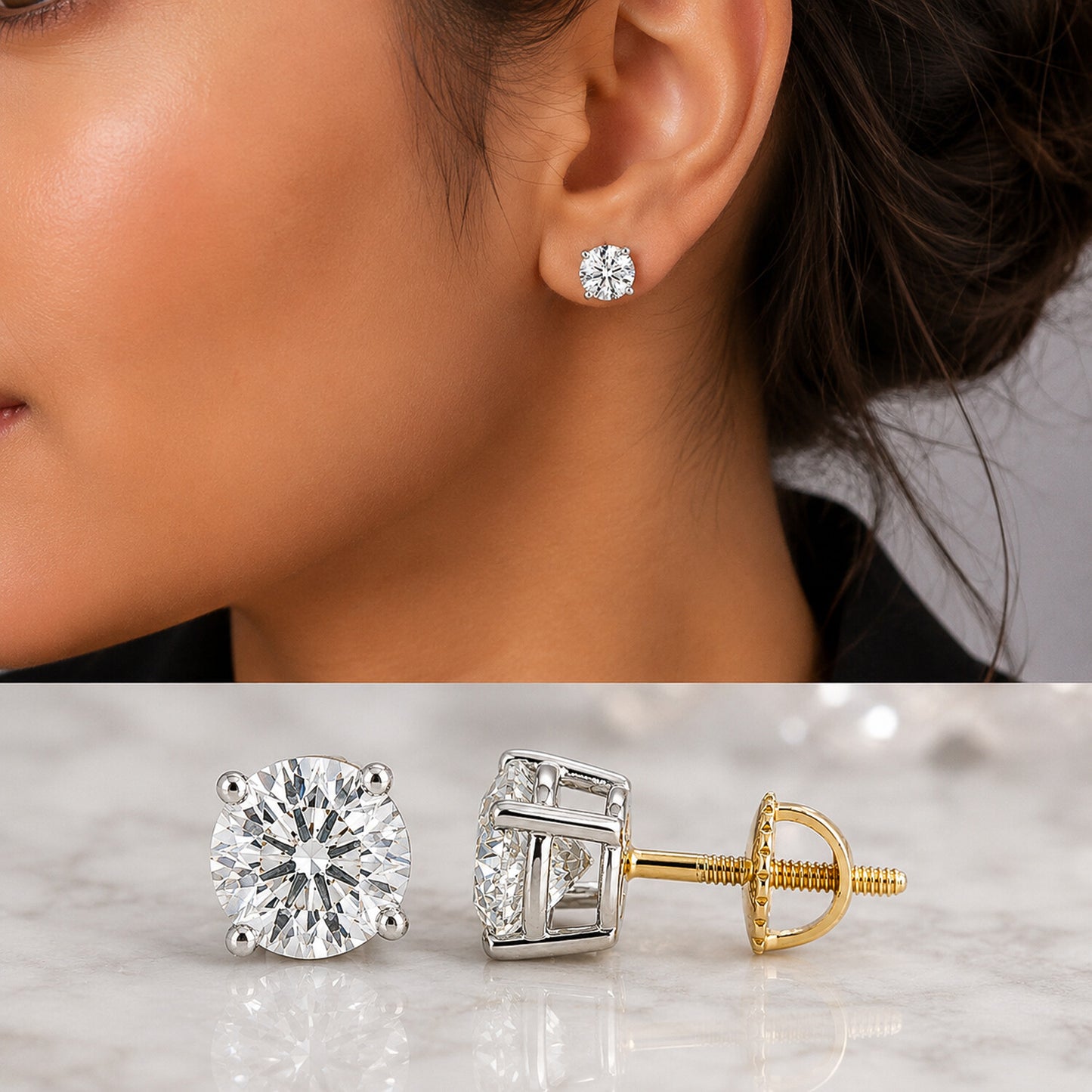 14K/18K Lab-Grown Diamond Solitaire Round Stud Earrings