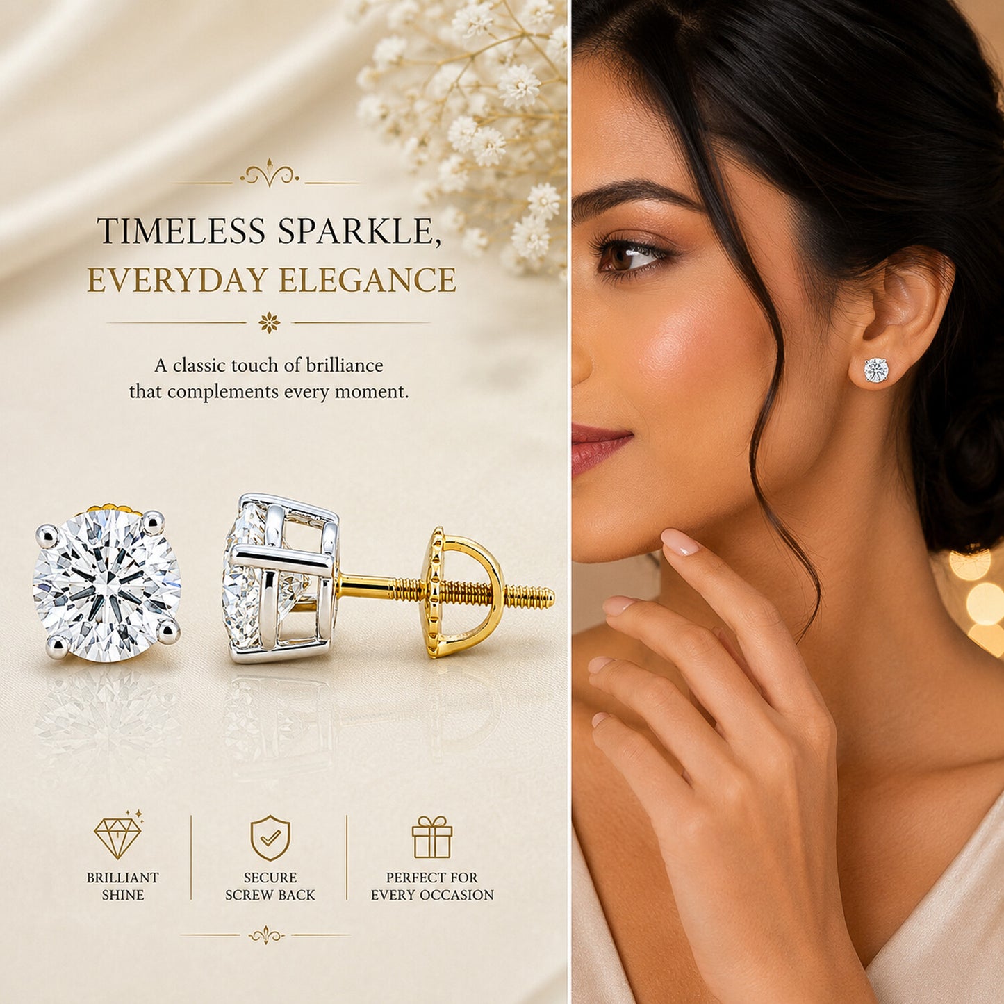 14K/18K Lab-Grown Diamond Solitaire Round Stud Earrings