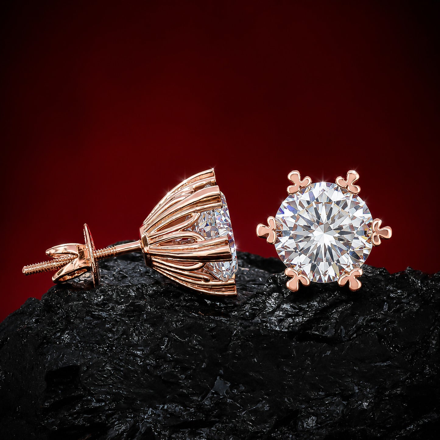 14K/18K Lab-Grown Diamond Solitaire Round Stud Earrings