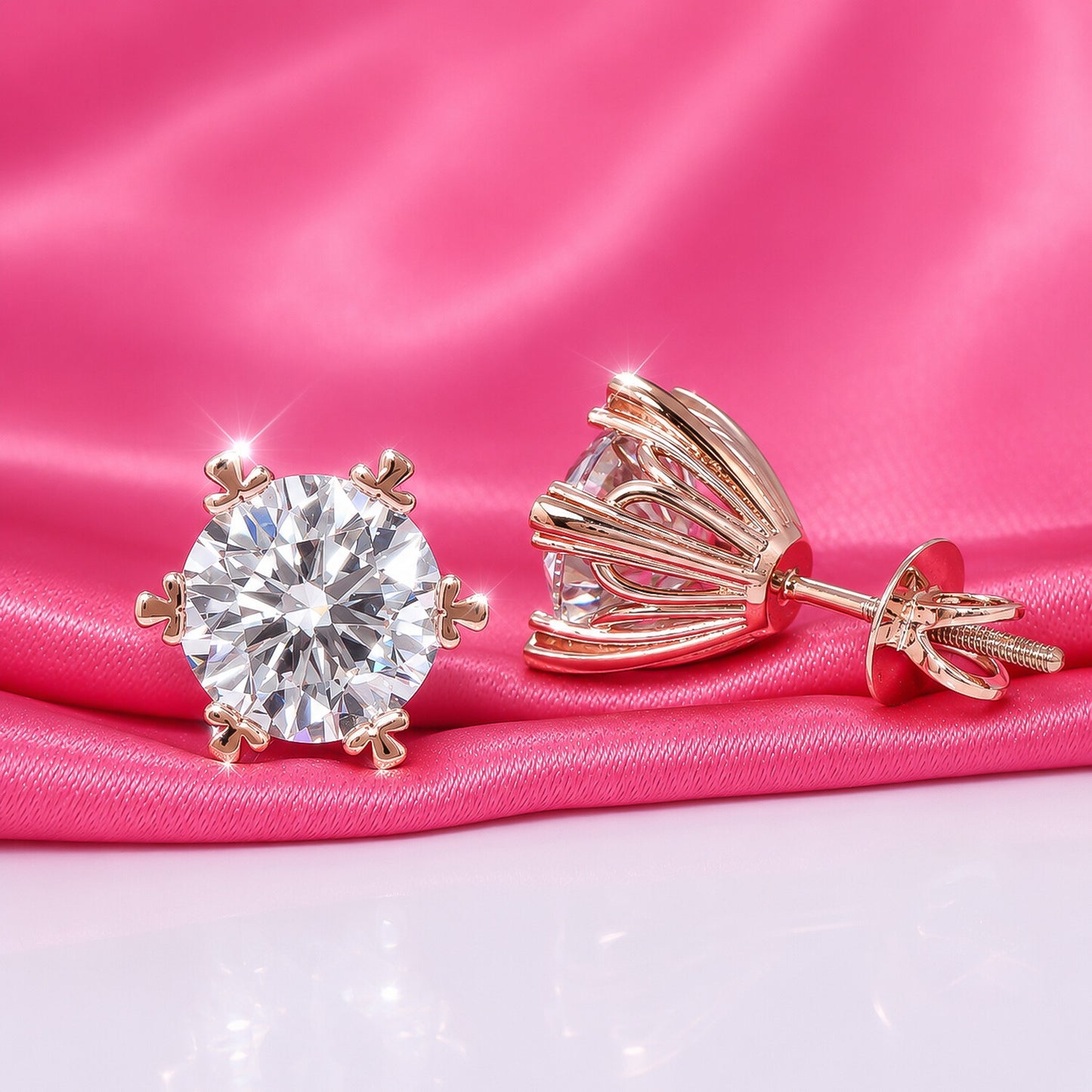 14K/18K Lab-Grown Diamond Solitaire Round Stud Earrings