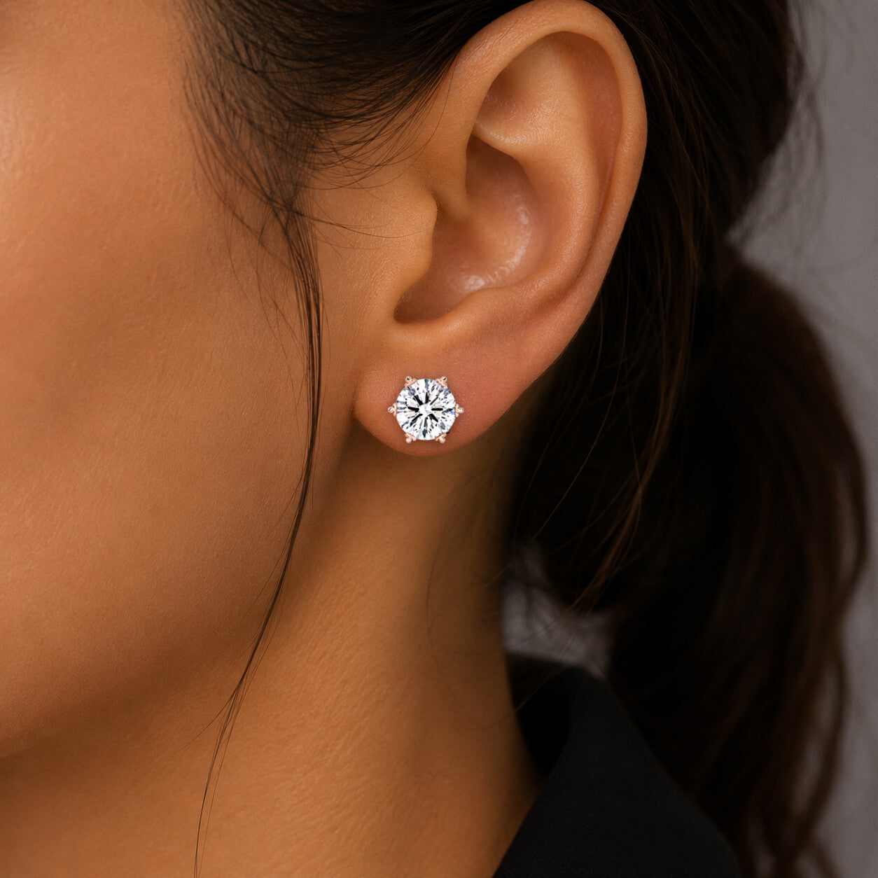 14K/18K Lab-Grown Diamond Solitaire Round Stud Earrings