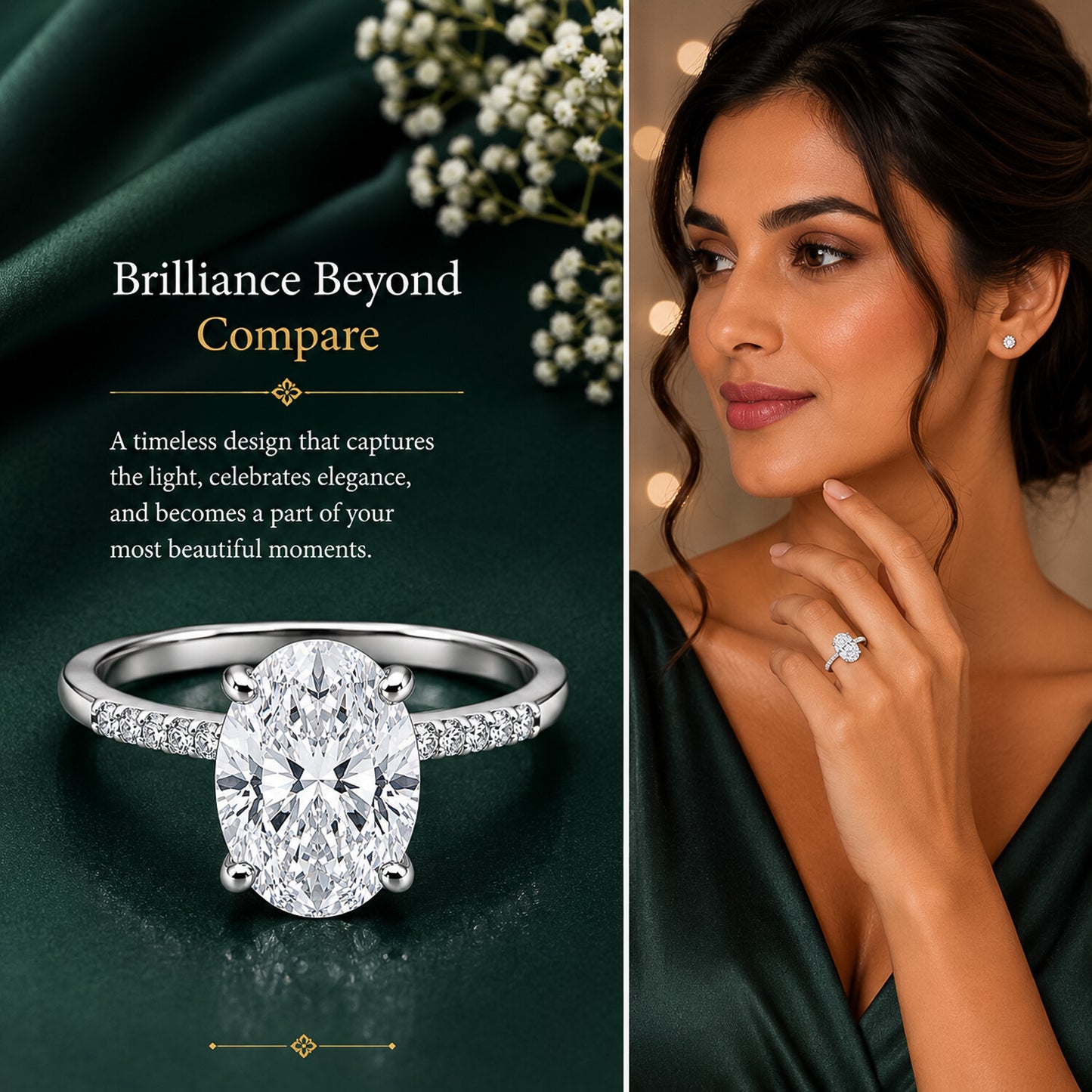 14K Lab Grown Diamond Oval Cluster Ring | IGI Certified
