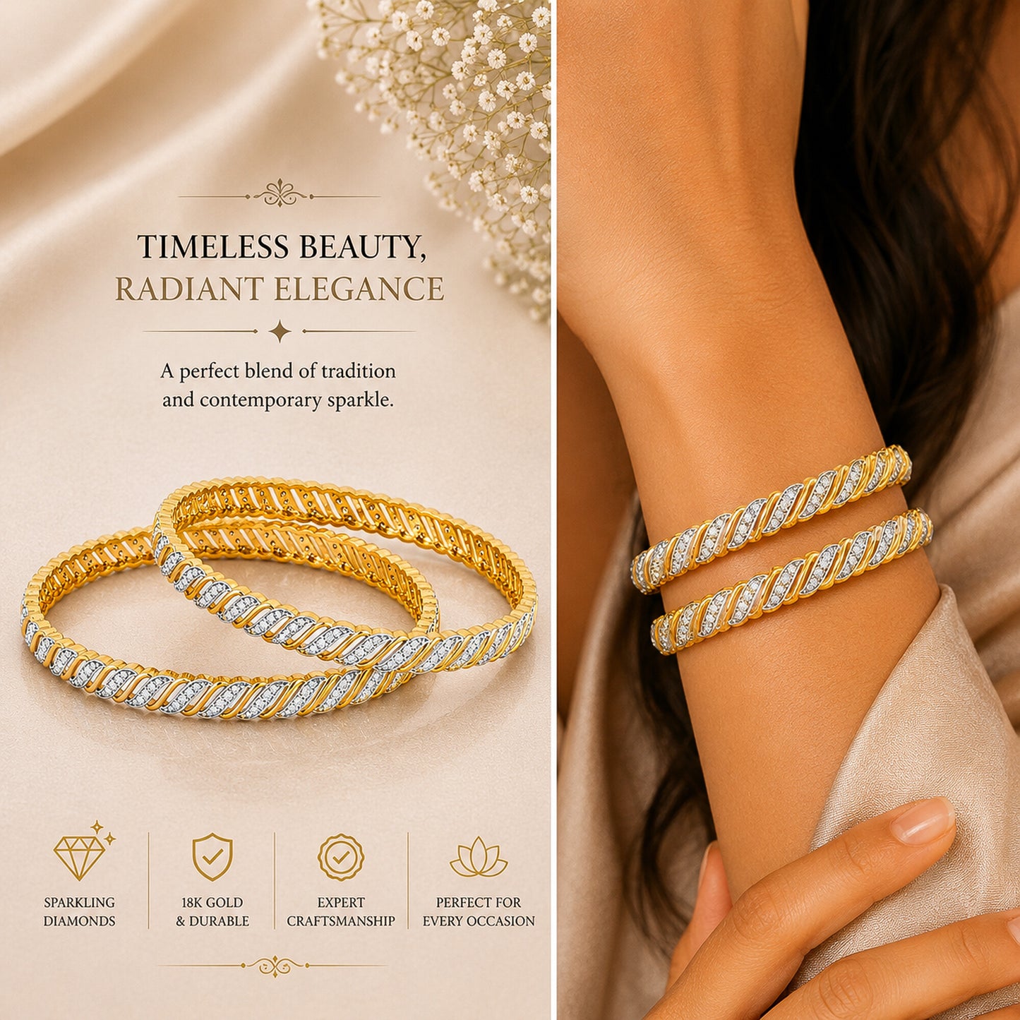 18K Lab Grown Diamond Tennis Bracelet – Round Cut, 2.72ct, BIS Hallmark Gold