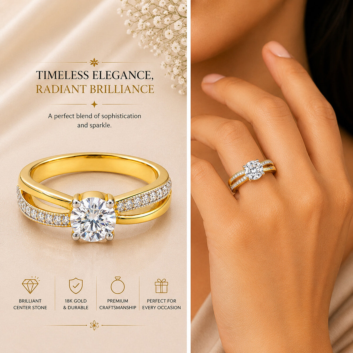 14K/18K Lab Grown Diamond Round Cut Ring for Women